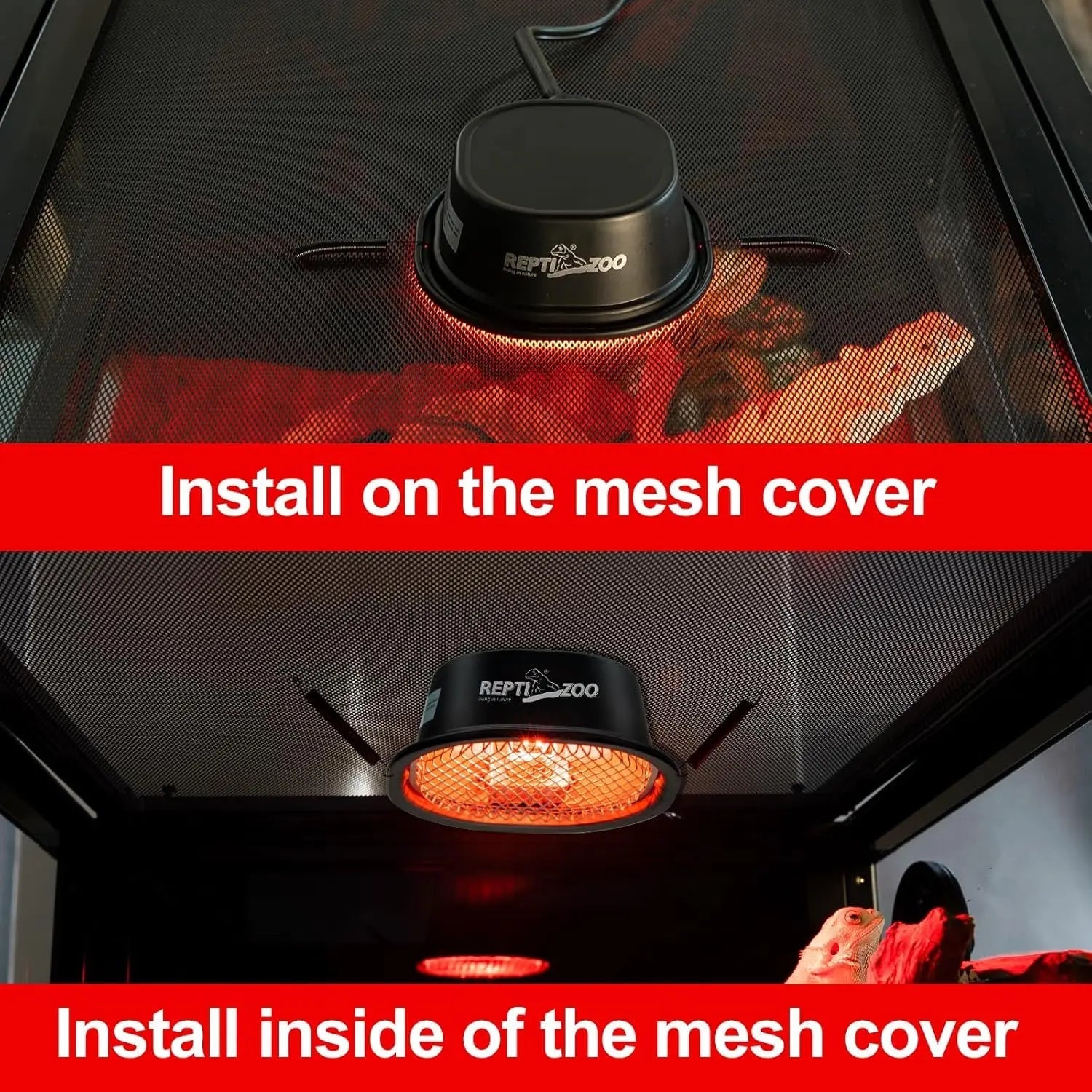 Reptile Infrared Heat Lamp Combo Kit – 50W UVA Basking Bulb with Hood, Safety Mesh & Spring Clamp | Bearded Dragons, Turtles & Geckos