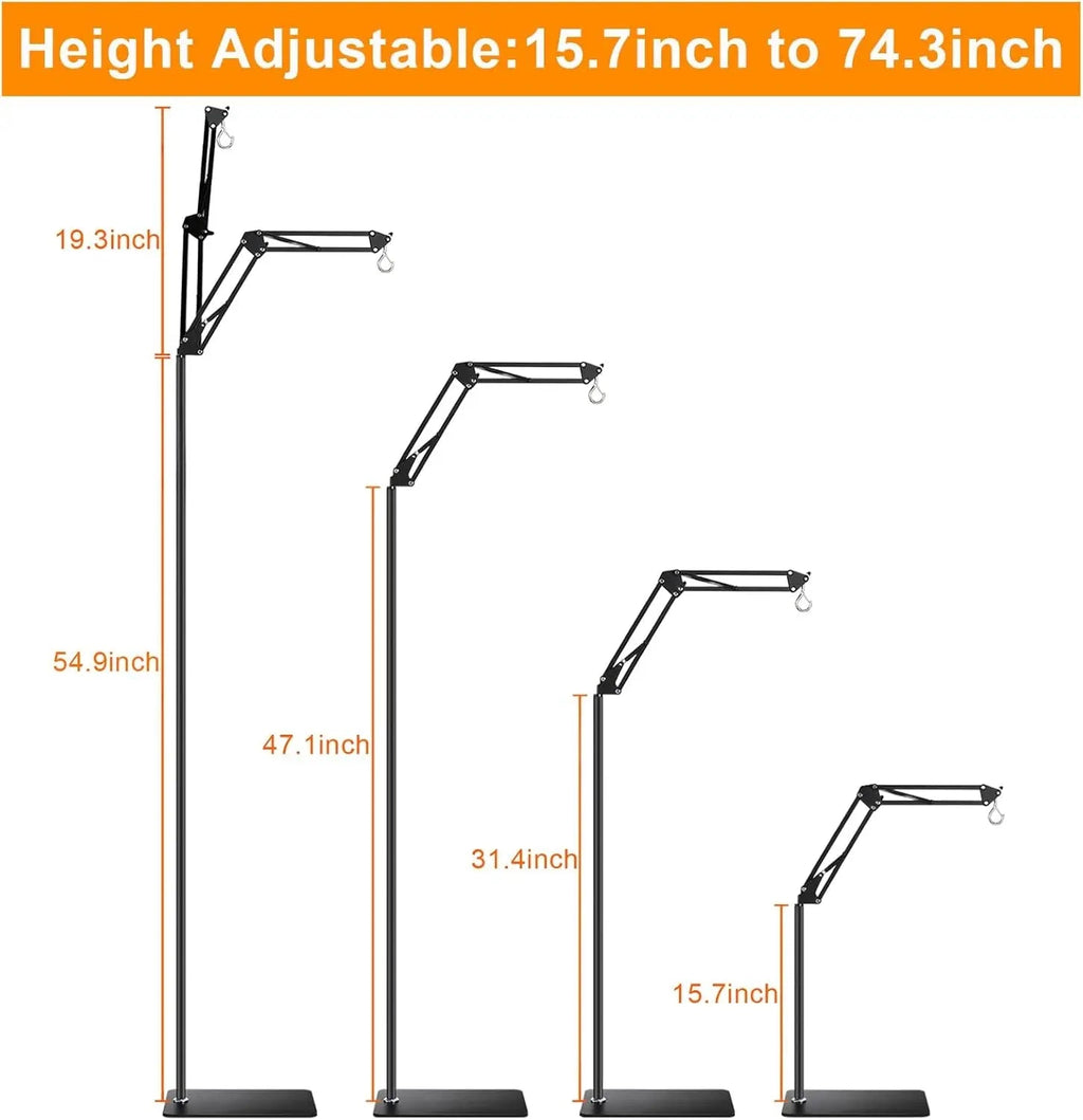 Reptile Lamp Stand – Adjustable Height 15.7–74.3" with 360° Swing Arm | Heat & UV Lamp Holder for Terrariums | 6 lb Capacity