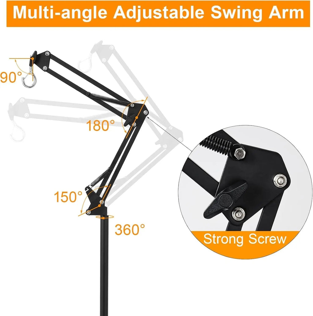 Reptile Lamp Stand – Adjustable Height 15.7–74.3" with 360° Swing Arm | Heat & UV Lamp Holder for Terrariums | 6 lb Capacity