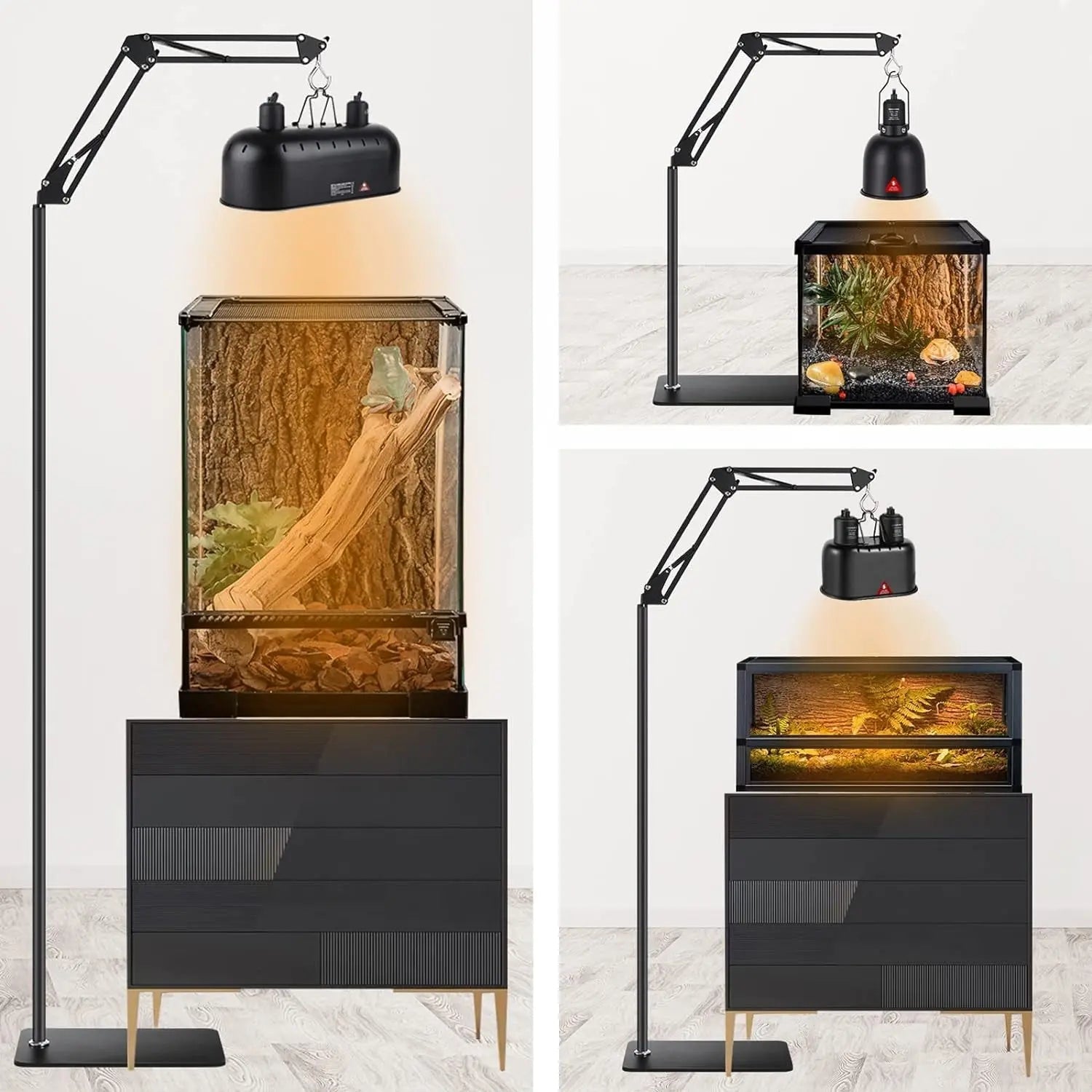 Reptile Lamp Stand – Adjustable Height 15.7–74.3" with 360° Swing Arm | Heat & UV Lamp Holder for Terrariums | 6 lb Capacity
