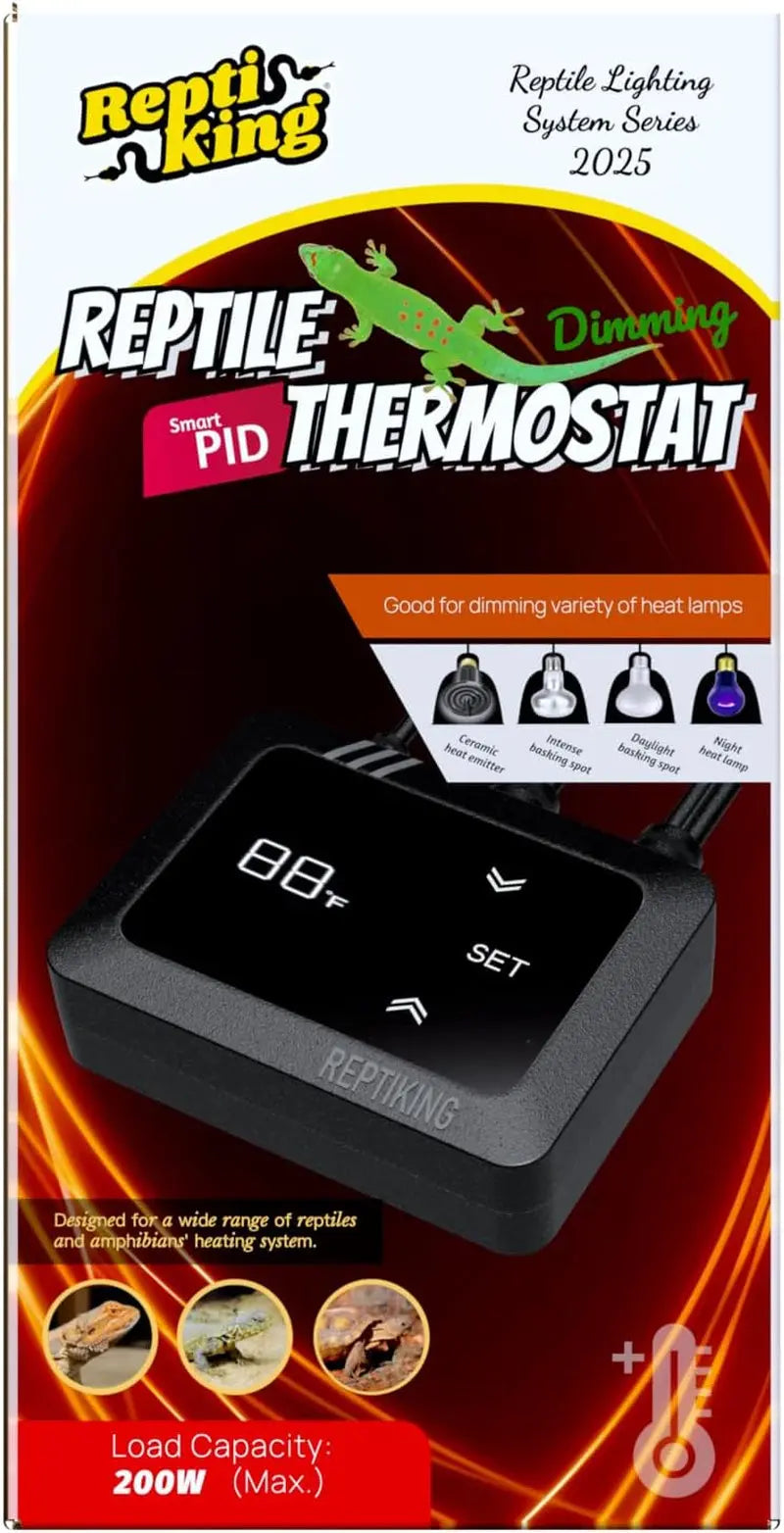 PID Dimming Reptile Thermostat – 200W Digital Heat Controller for Basking Lamps & Ceramic Emitters | 68–122°F
