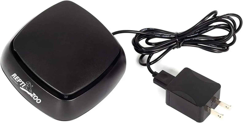 Black reptile terrarium fan with power cord on a white background