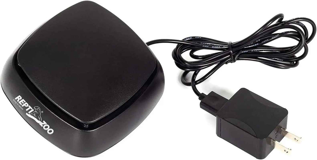 Black reptile terrarium fan with power cord on a white background