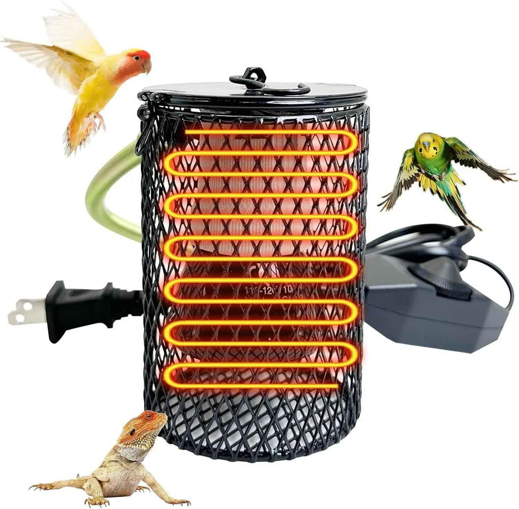 Heating device for pets with birds and a lizard on a white background