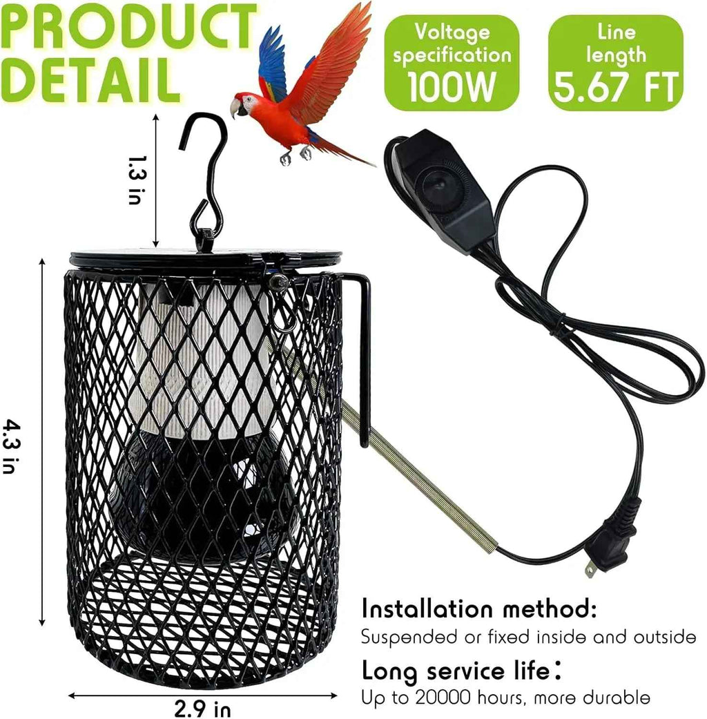 Bird perch with electrical components and specifications on a white background