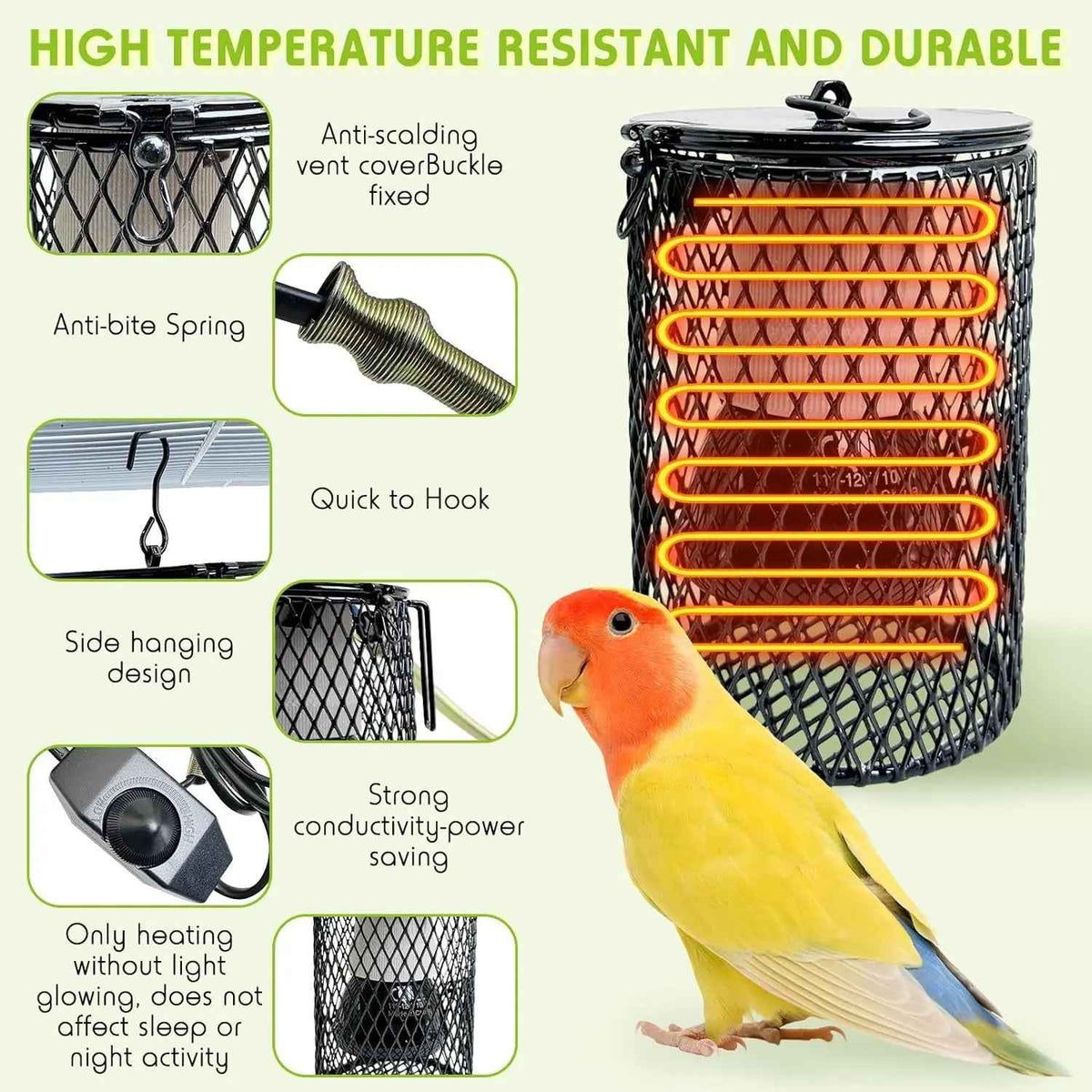 Bird cage with features highlighted on a white background
