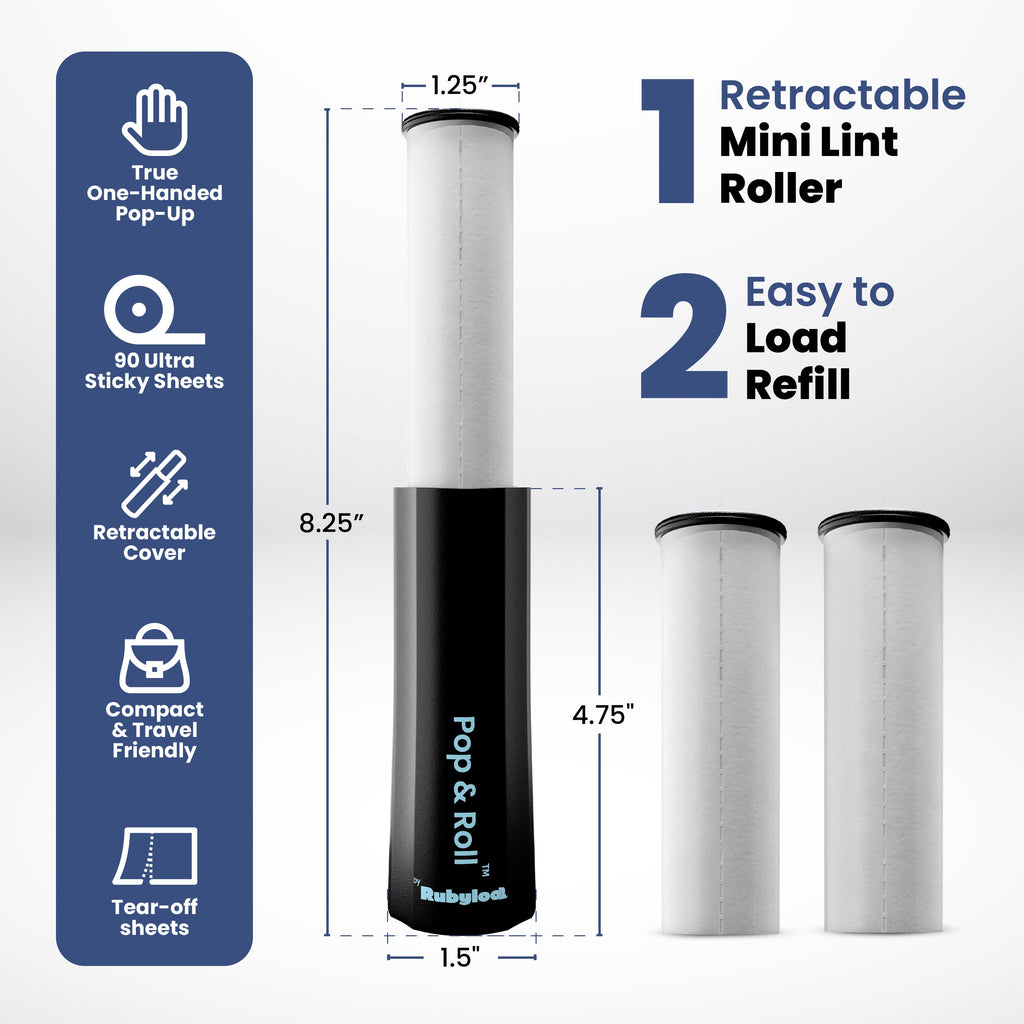 Pop & Roll Retractable Mini Lint Roller for Pet Hair