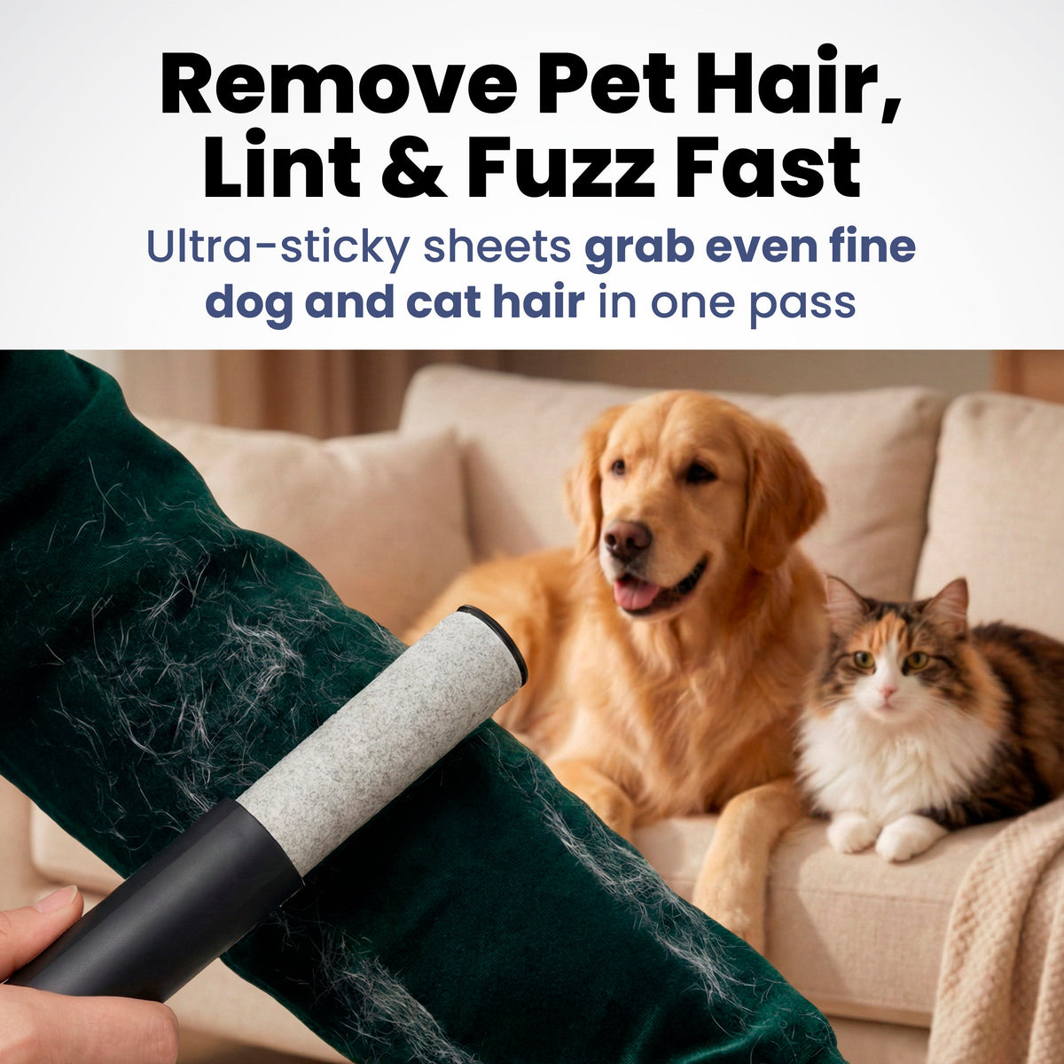 Pop & Roll Retractable Mini Lint Roller for Pet Hair