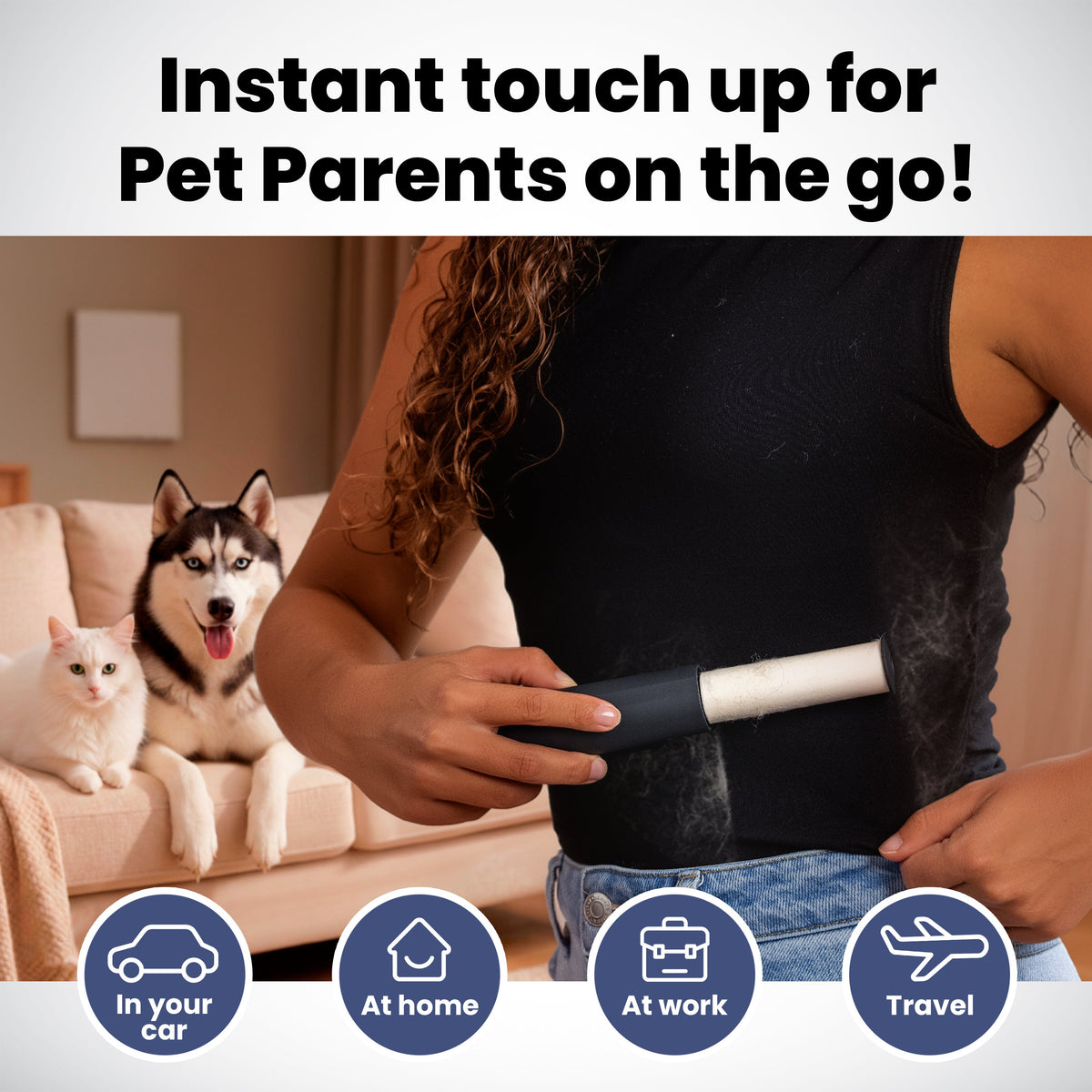 Pop & Roll Retractable Mini Lint Roller for Pet Hair
