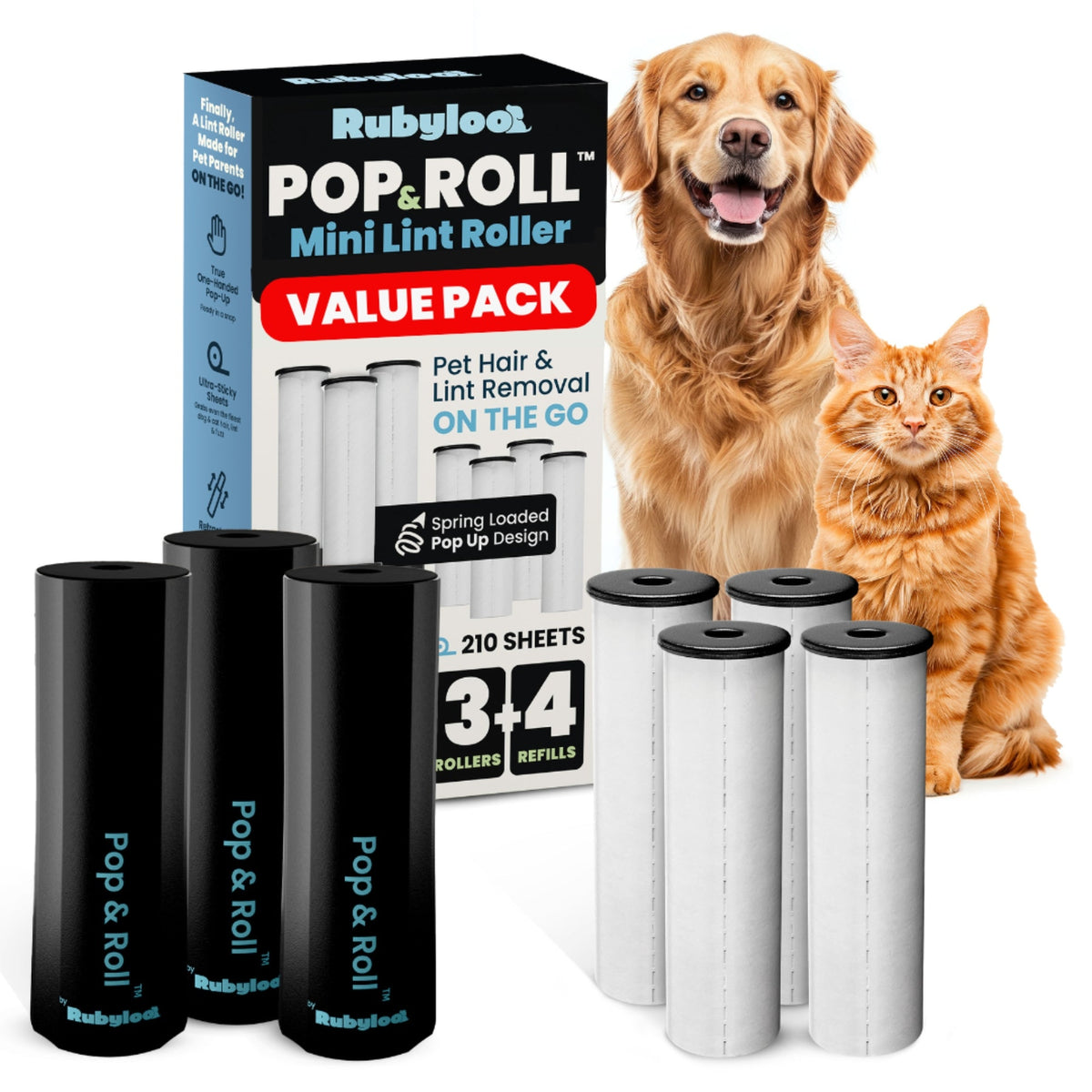 Pop & Roll Retractable Mini Lint Roller for Pet Hair