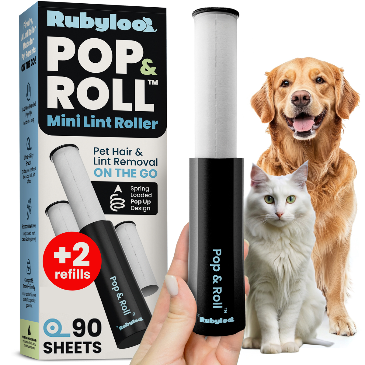 Pop & Roll Retractable Mini Lint Roller for Pet Hair