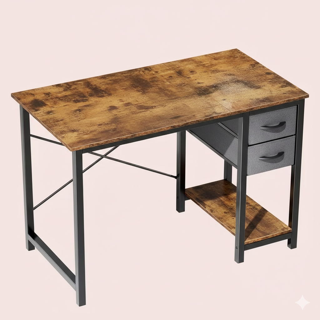 Computer Desk with Fabric Storage Drawers – Modern Home Office Table, 40" & 47"