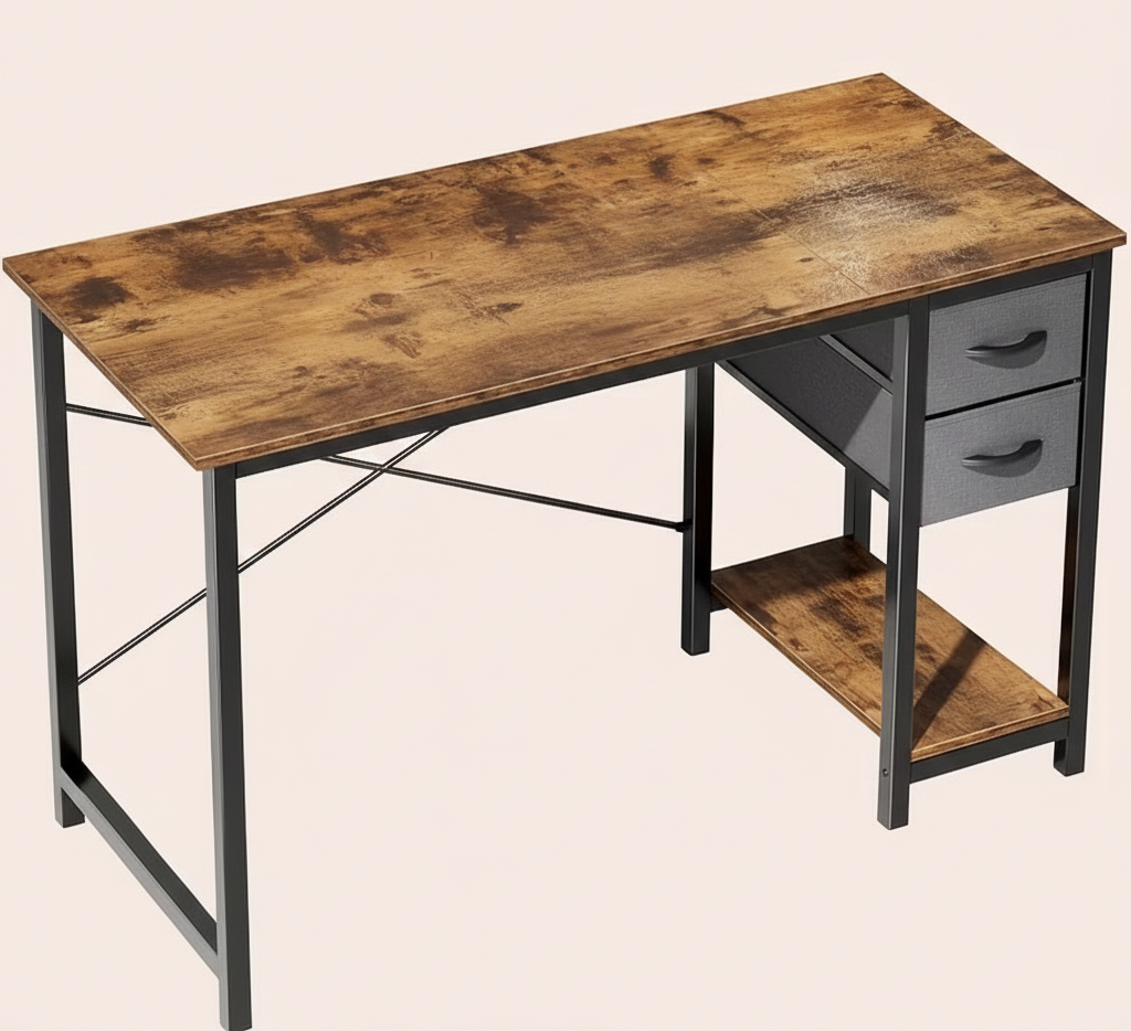 Computer Desk with Fabric Storage Drawers – Modern Home Office Table, 40" & 47"