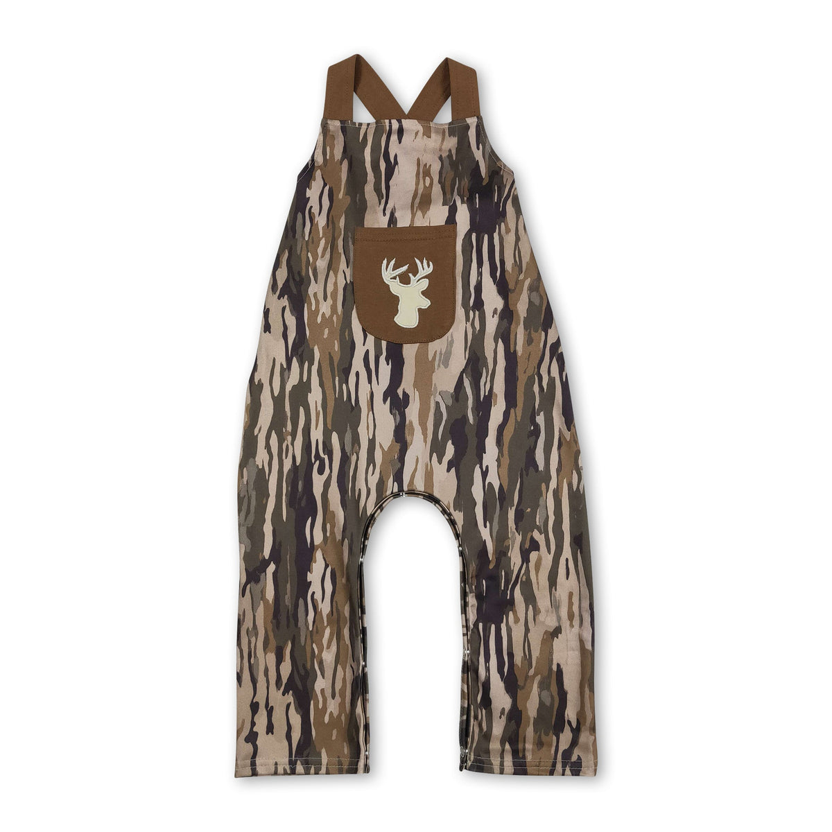 Camo Deer Embroidery Jumpsuit with Brown Straps