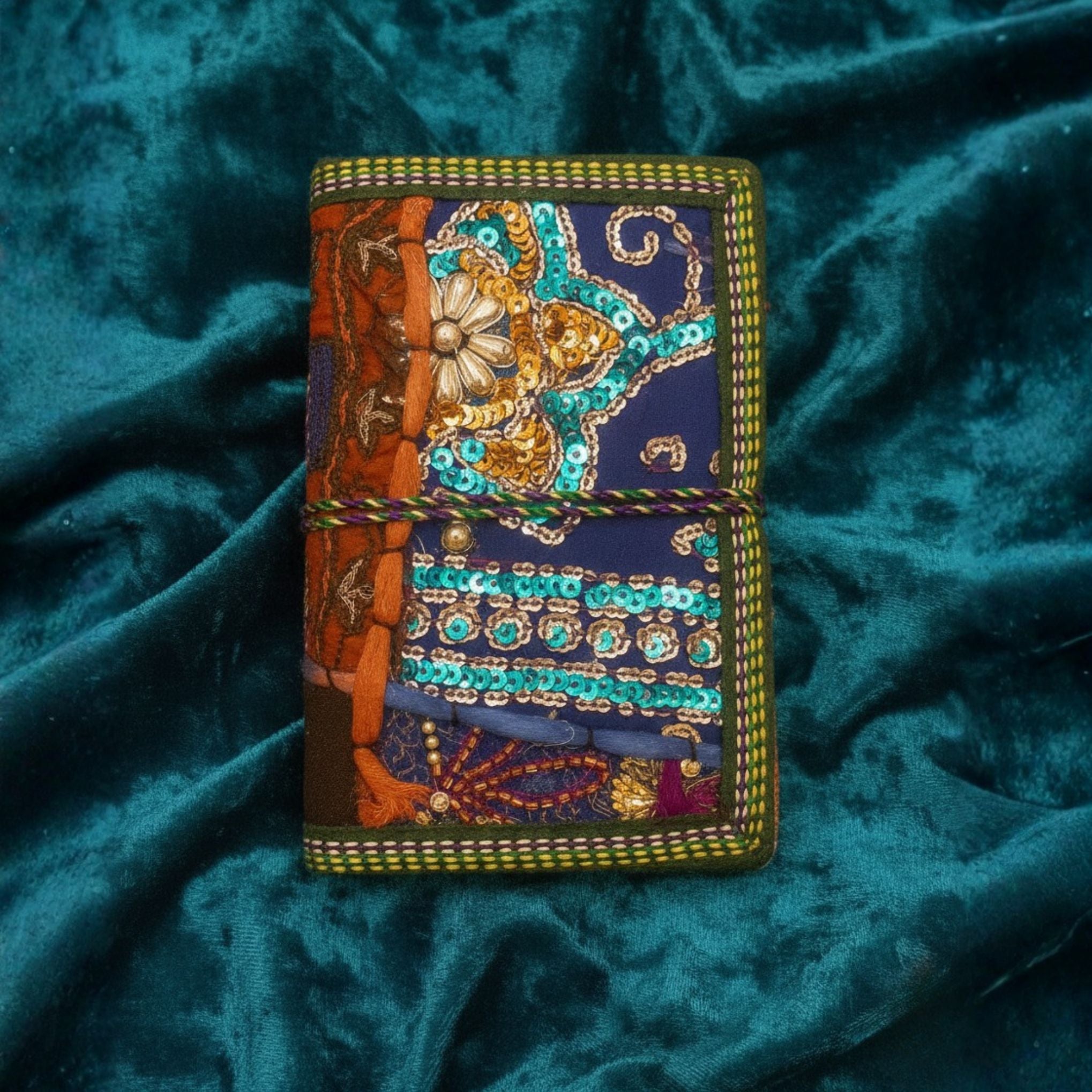 Handcrafted Sari Fabric Notebook Journal – One-of-a-Kind, 5” x 7”