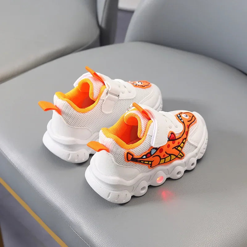 Kids' LED Light-Up Sneakers – Dinosaur Print Breathable Shoes for Boys & Girls