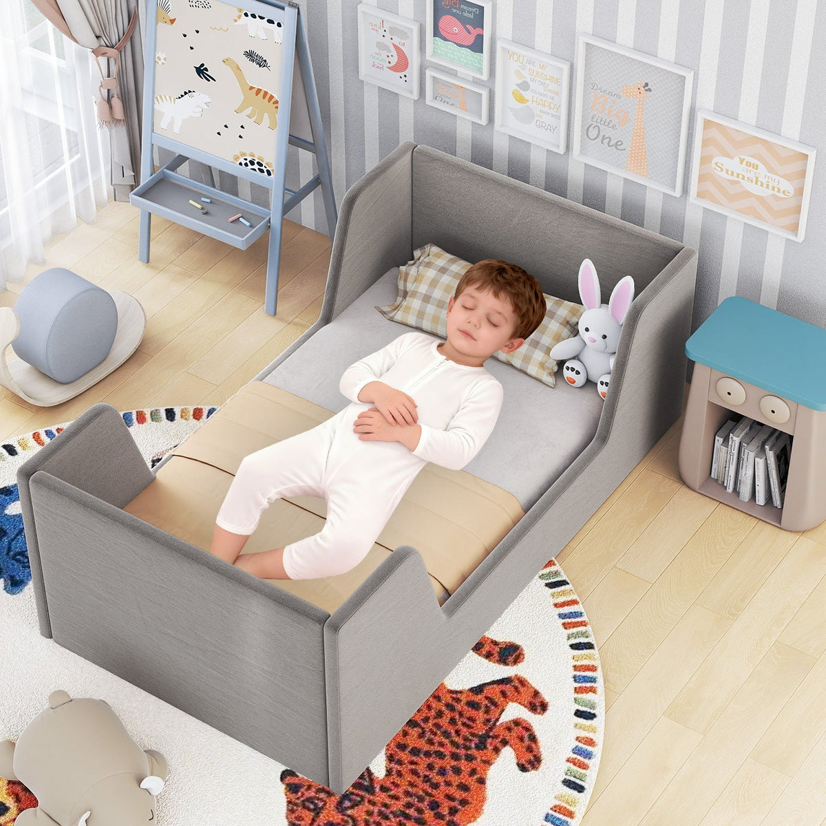 Velvet Toddler Bed Frame with Safety Rails