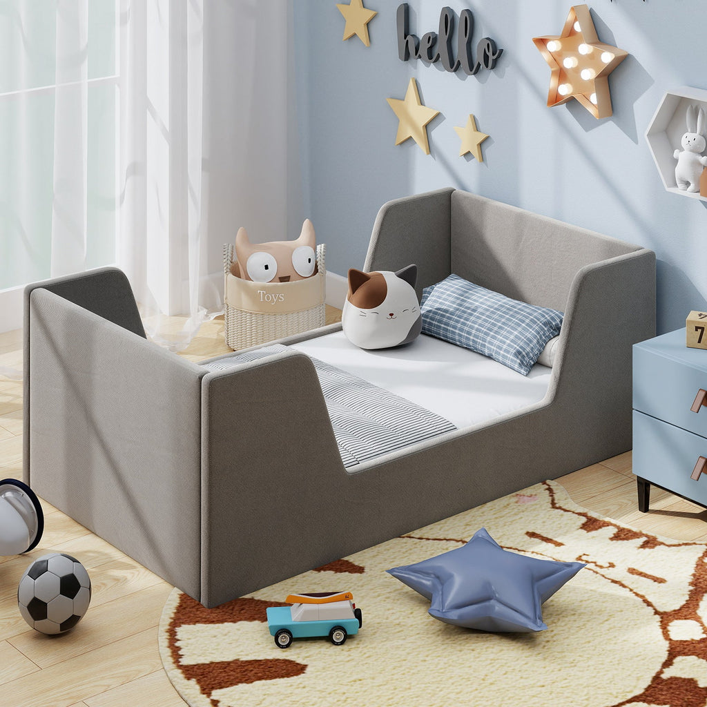 Velvet Toddler Bed Frame with Safety Rails