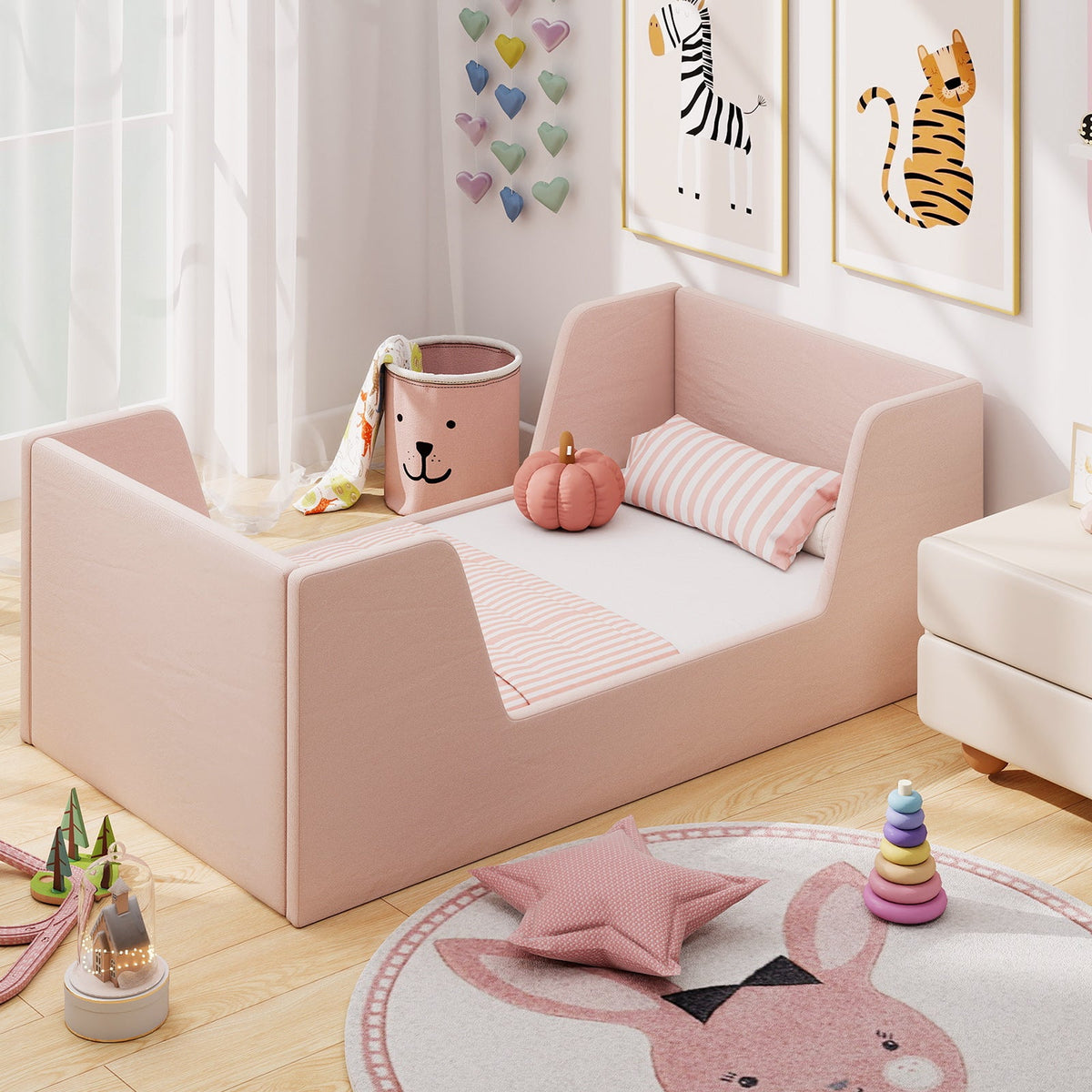 Velvet Toddler Bed Frame with Safety Rails