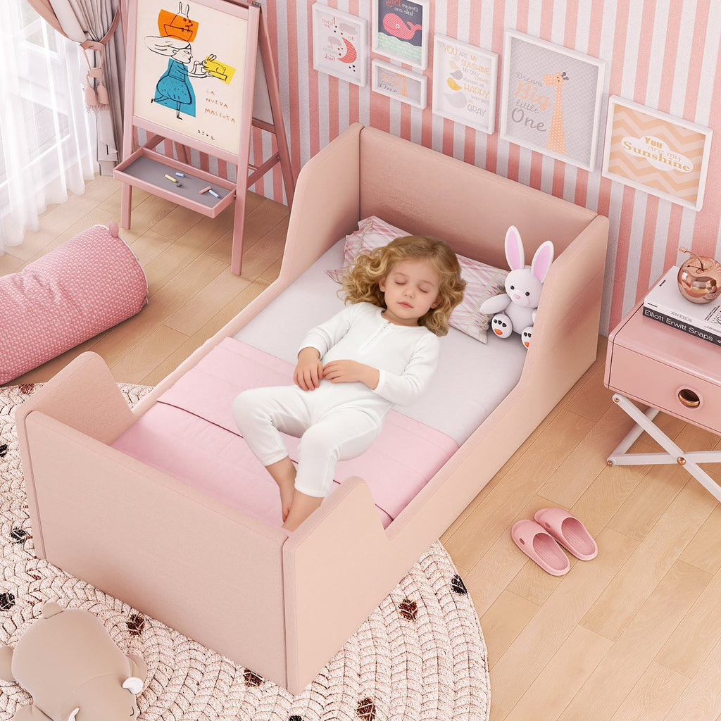 Velvet Toddler Bed Frame with Safety Rails