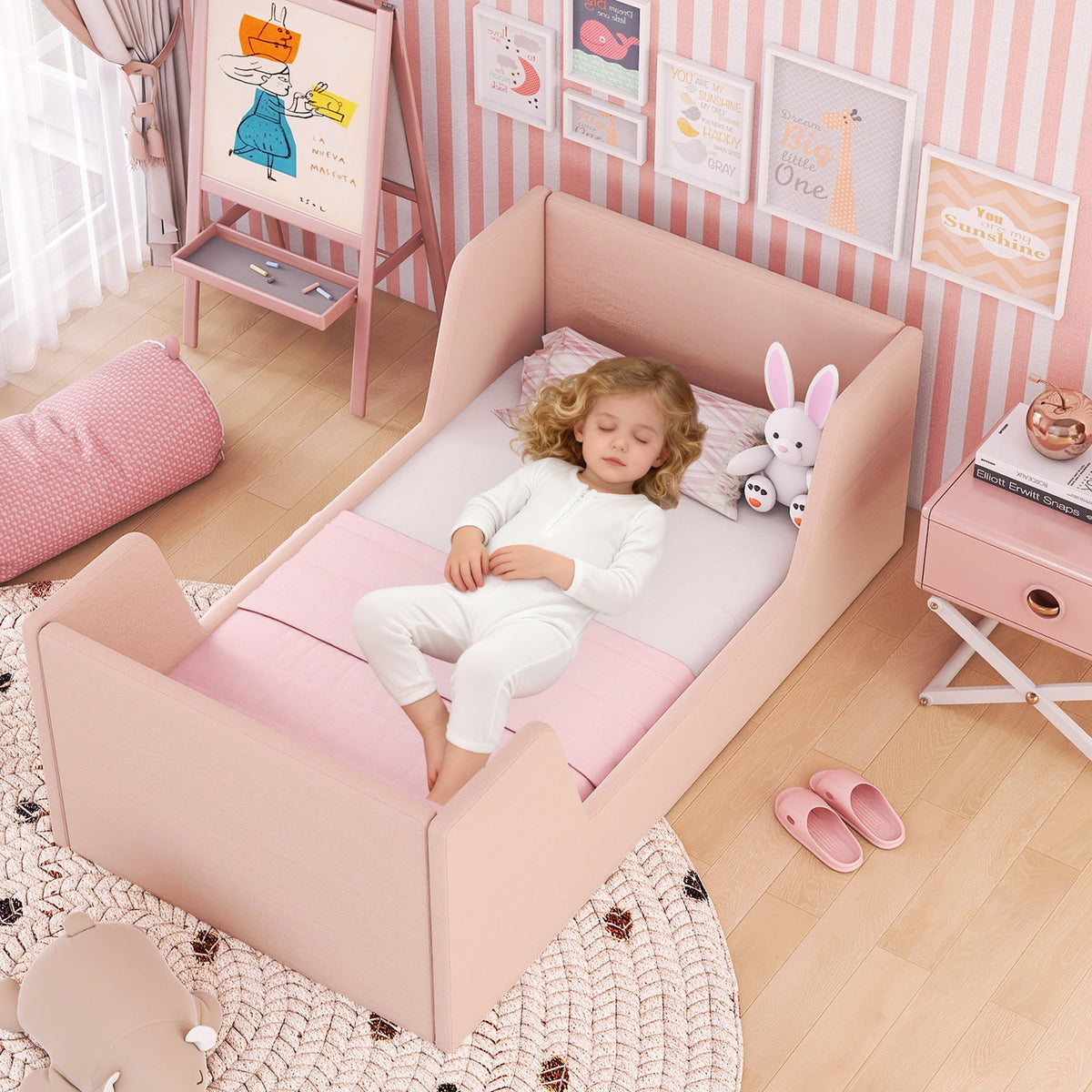 Velvet Toddler Bed Frame with Safety Rails