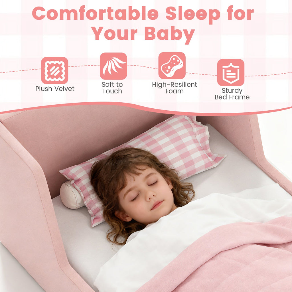 Velvet Toddler Bed Frame with Safety Rails