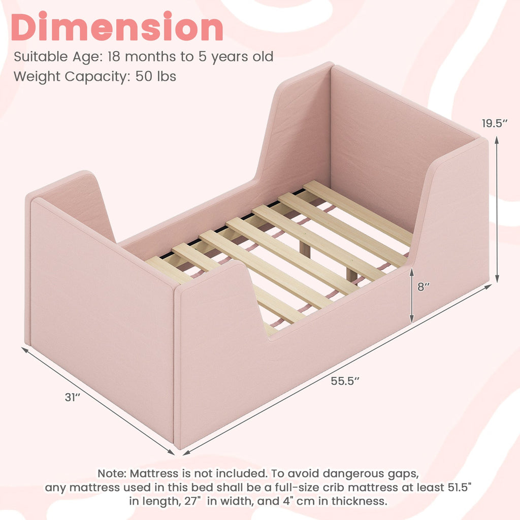 Velvet Toddler Bed Frame with Safety Rails