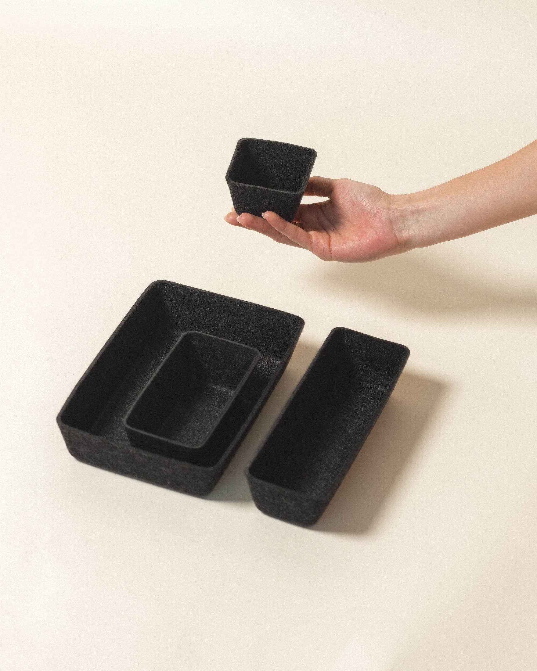 SortJoy Felt Drawer Organizer Set | 4-Piece Modular Storage, Carbon & Stone
