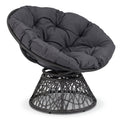 360° Swivel Papasan Chair with Rattan Base & Tufted Cushion