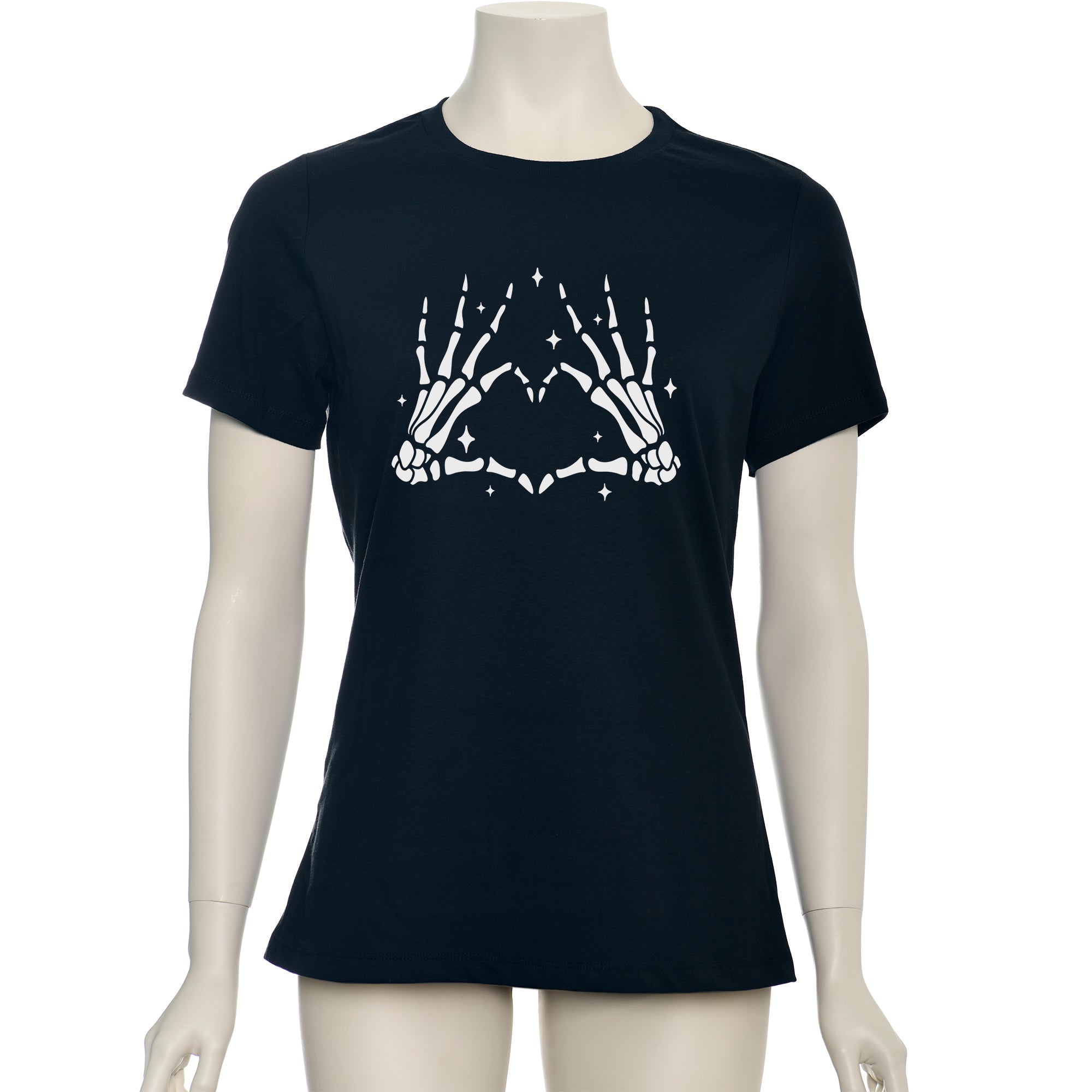 Glow in the Dark Skeleton Heart Hands Black T-Shirt