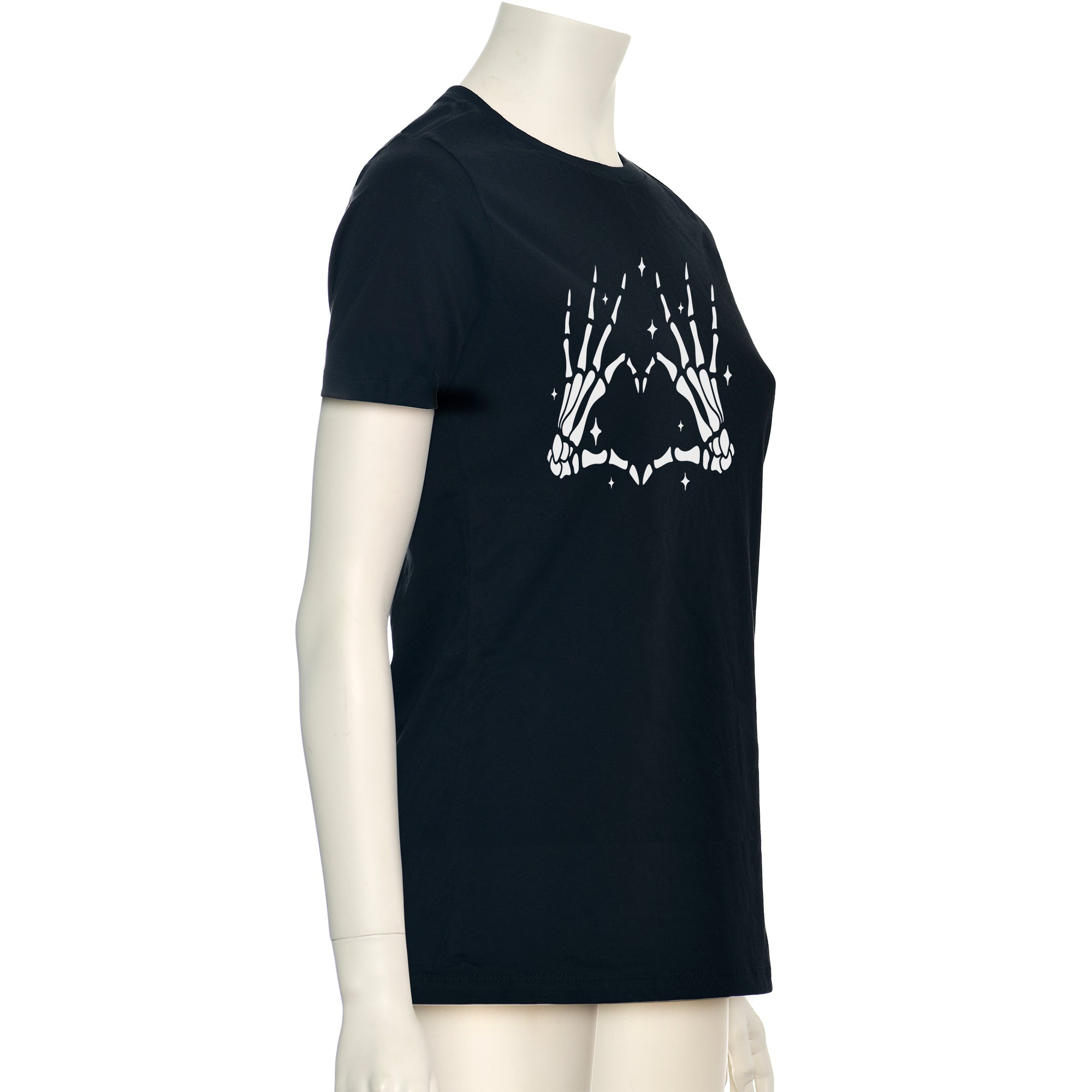 Glow in the Dark Skeleton Heart Hands Black T-Shirt