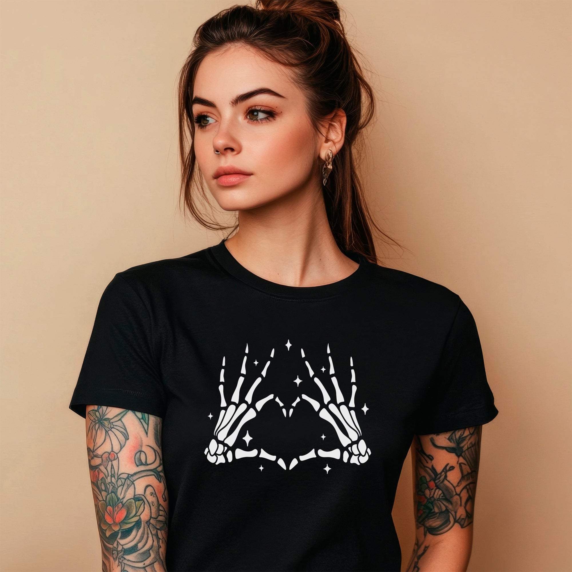 Glow in the Dark Skeleton Heart Hands Black T-Shirt