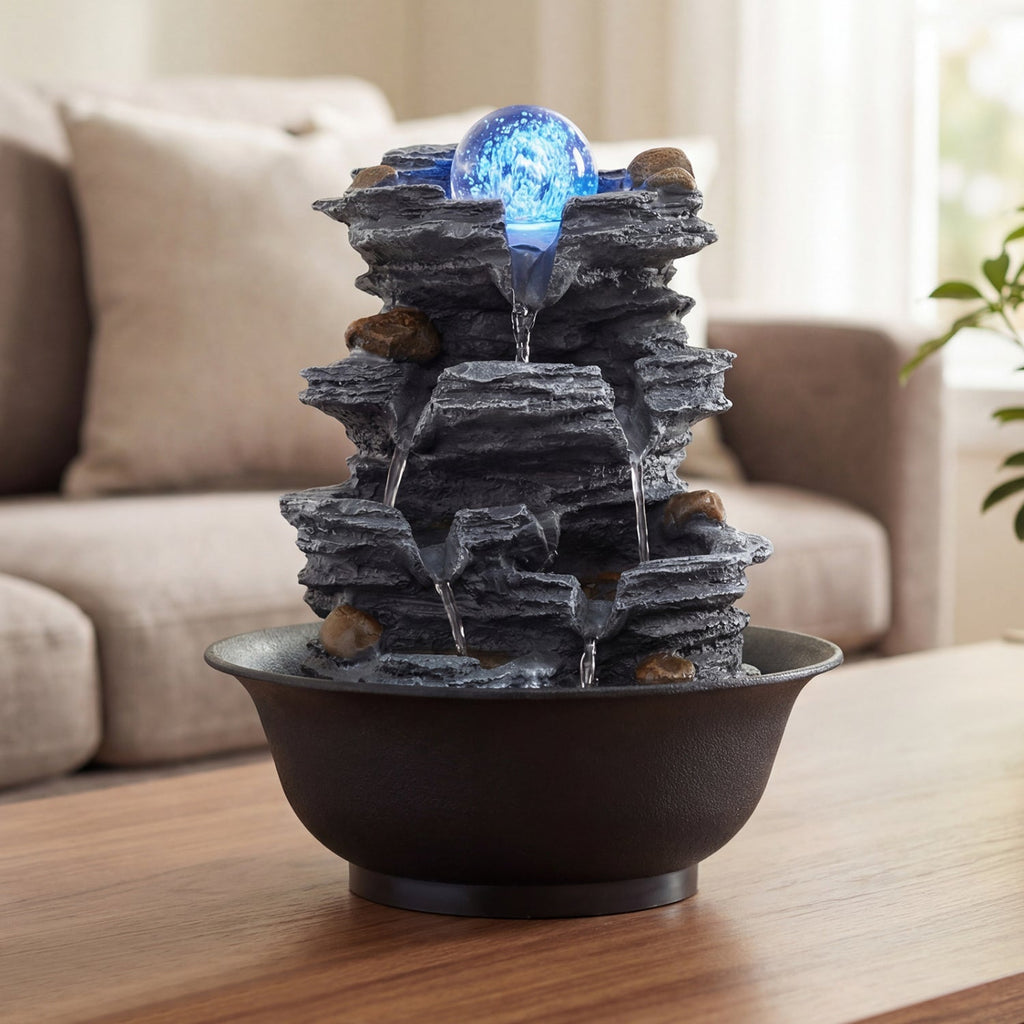 Tabletop Water Fountain with Rolling Crystal Ball & Color-Changing LED