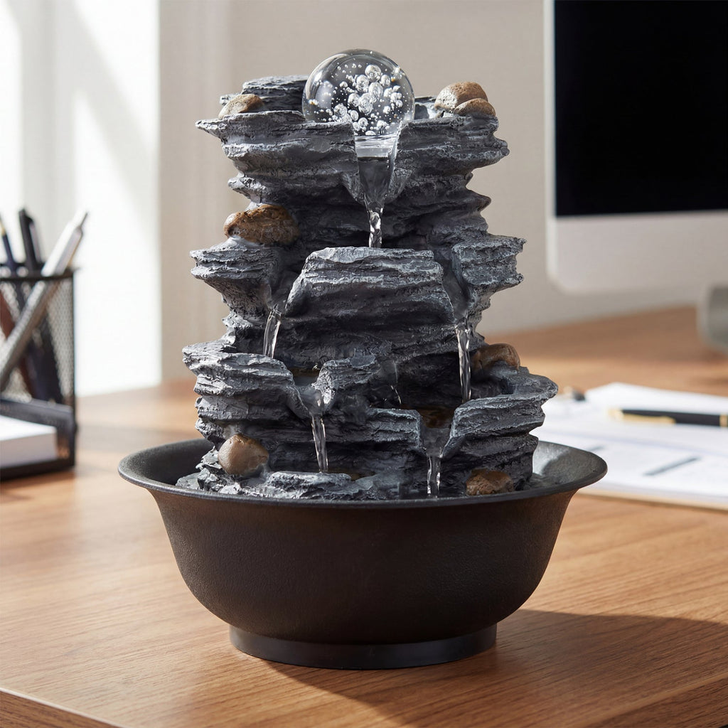 Tabletop Water Fountain with Rolling Crystal Ball & Color-Changing LED