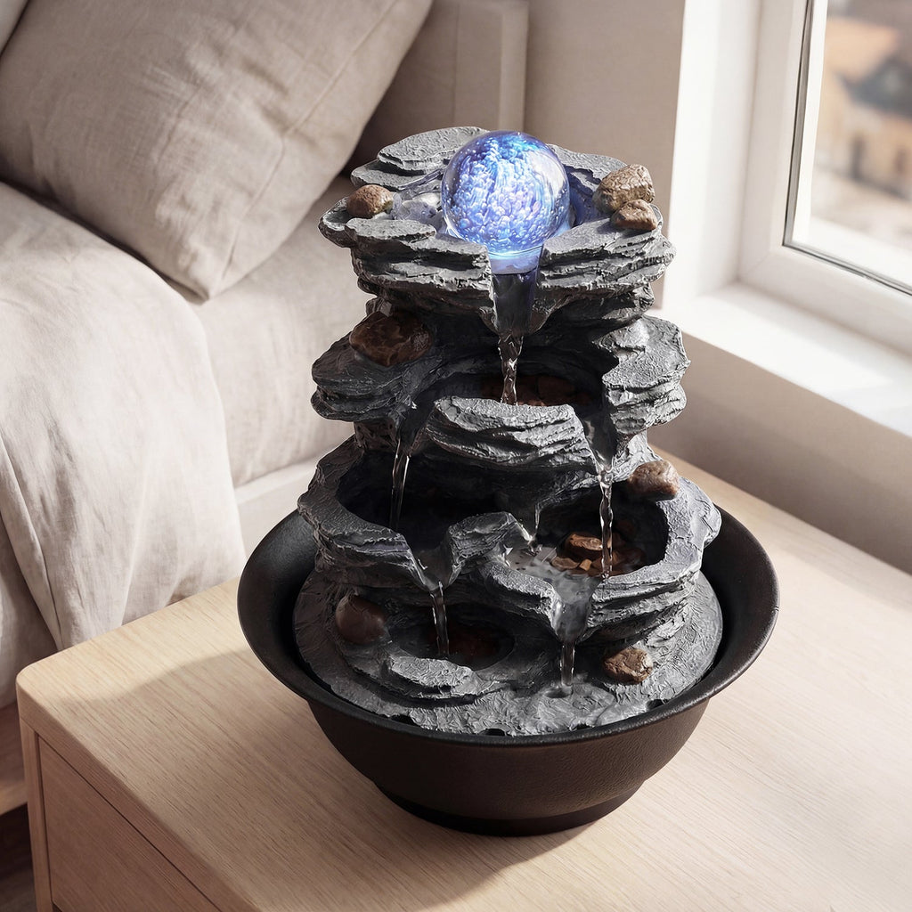 Tabletop Water Fountain with Rolling Crystal Ball & Color-Changing LED