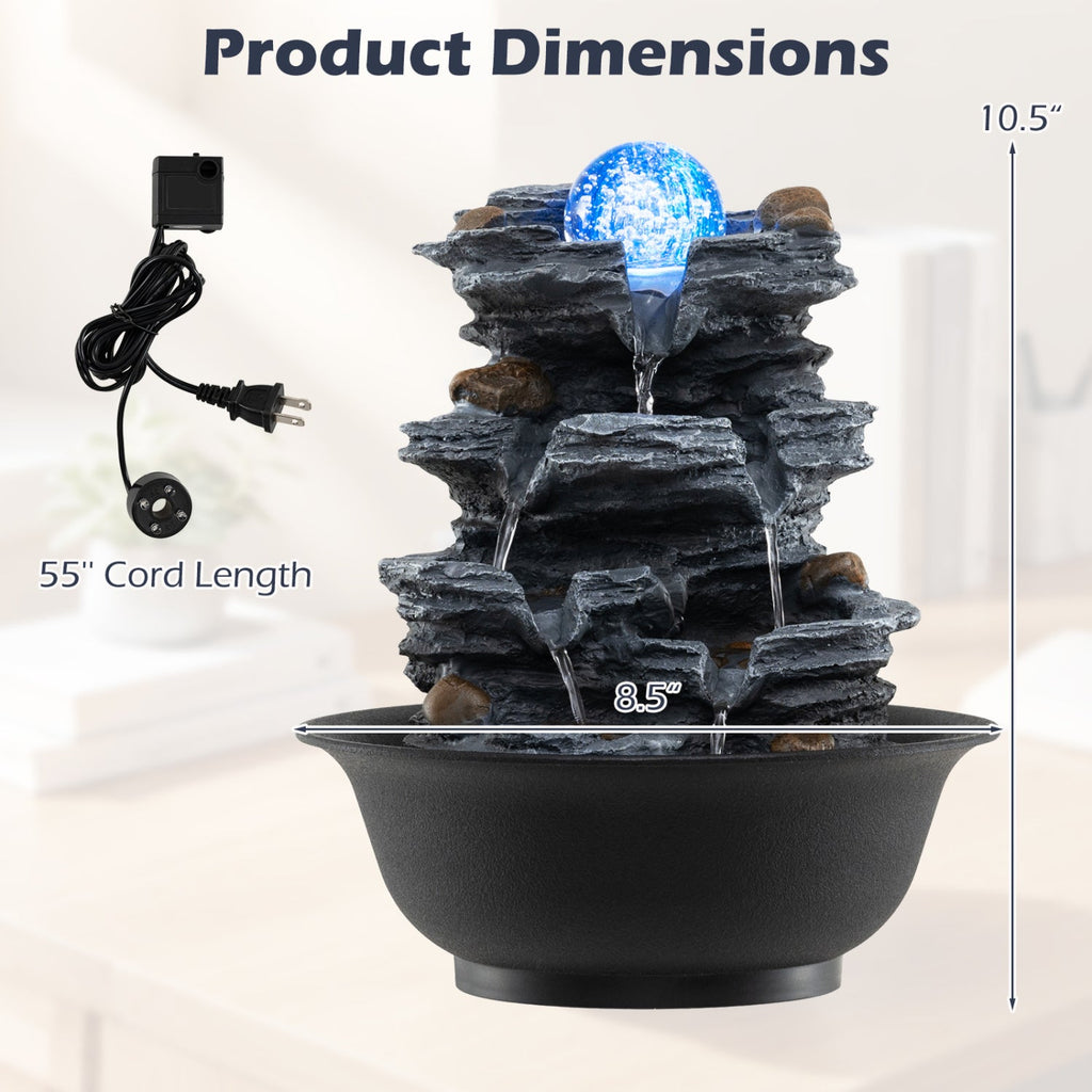 Tabletop Water Fountain with Rolling Crystal Ball & Color-Changing LED