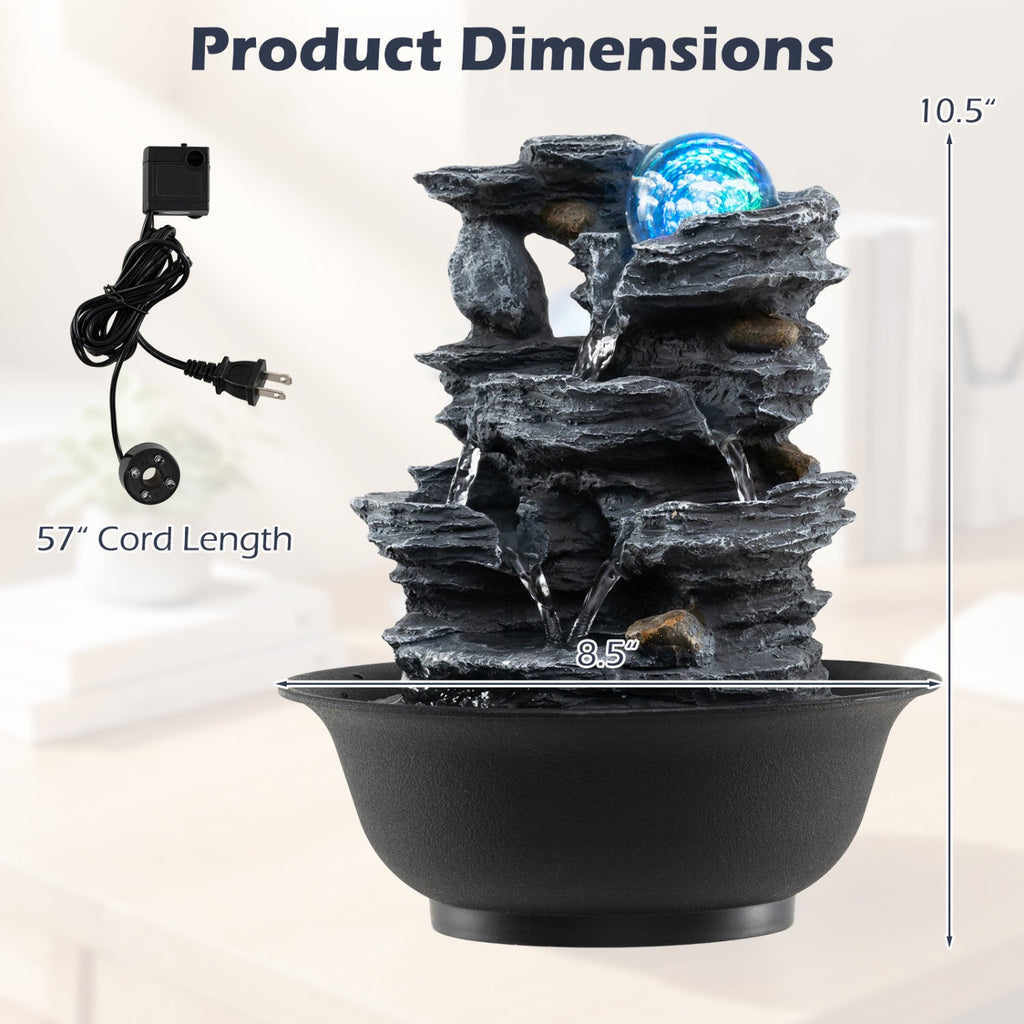Tabletop Water Fountain with Rolling Crystal Ball & Color-Changing LED