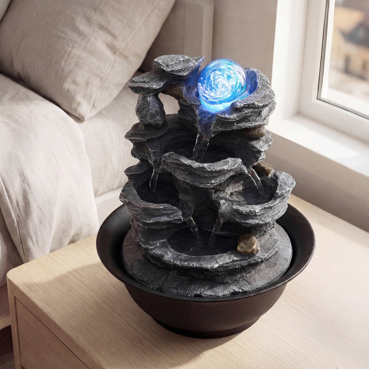 Tabletop Water Fountain with Rolling Crystal Ball & Color-Changing LED