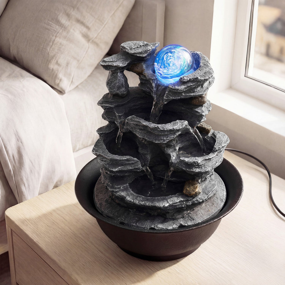 Tabletop Water Fountain with Rolling Crystal Ball & Color-Changing LED