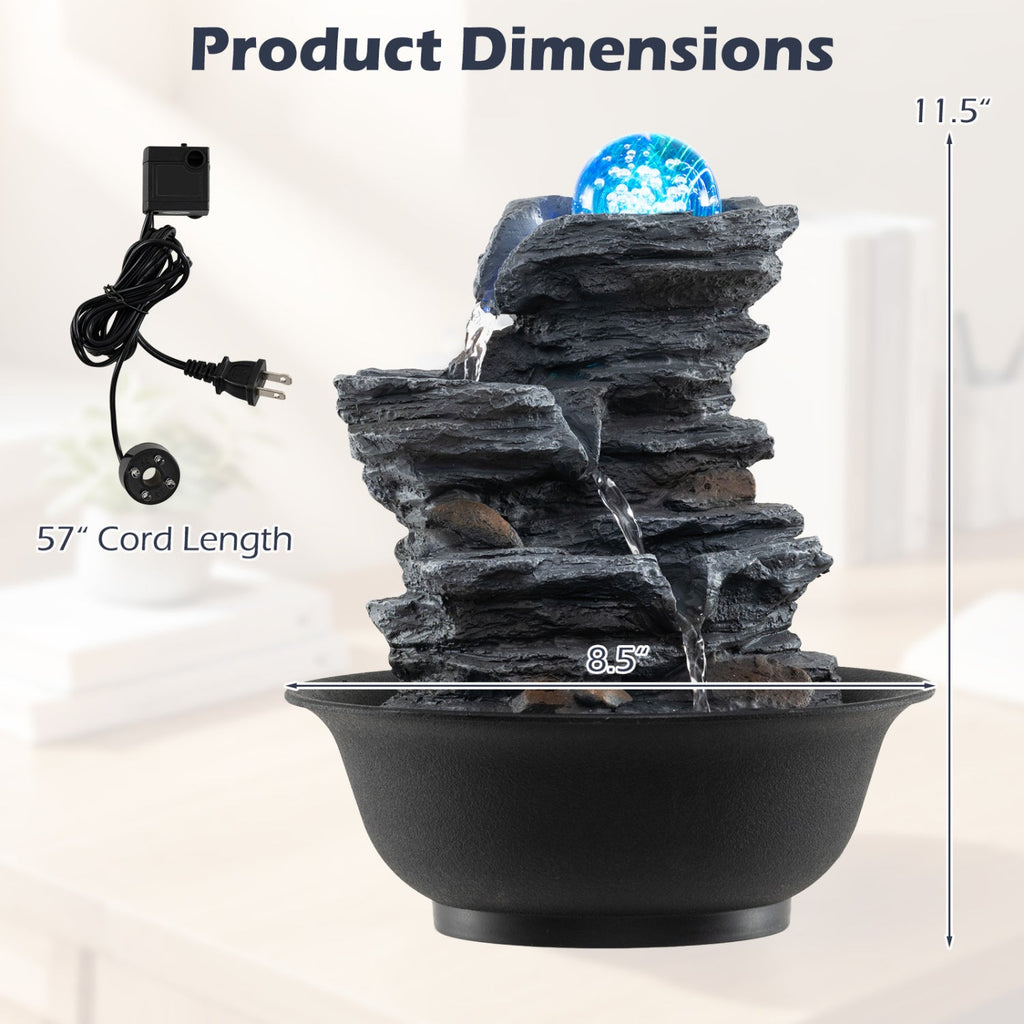 Tabletop Water Fountain with Rolling Crystal Ball & Color-Changing LED