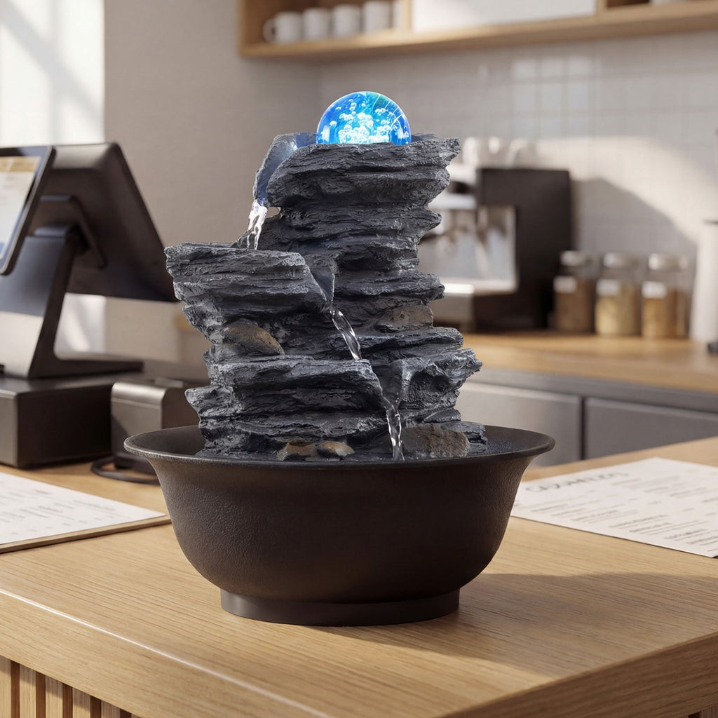 Tabletop Water Fountain with Rolling Crystal Ball & Color-Changing LED