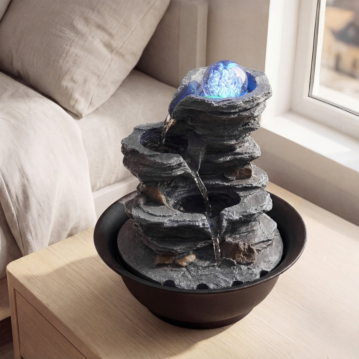 Tabletop Water Fountain with Rolling Crystal Ball & Color-Changing LED