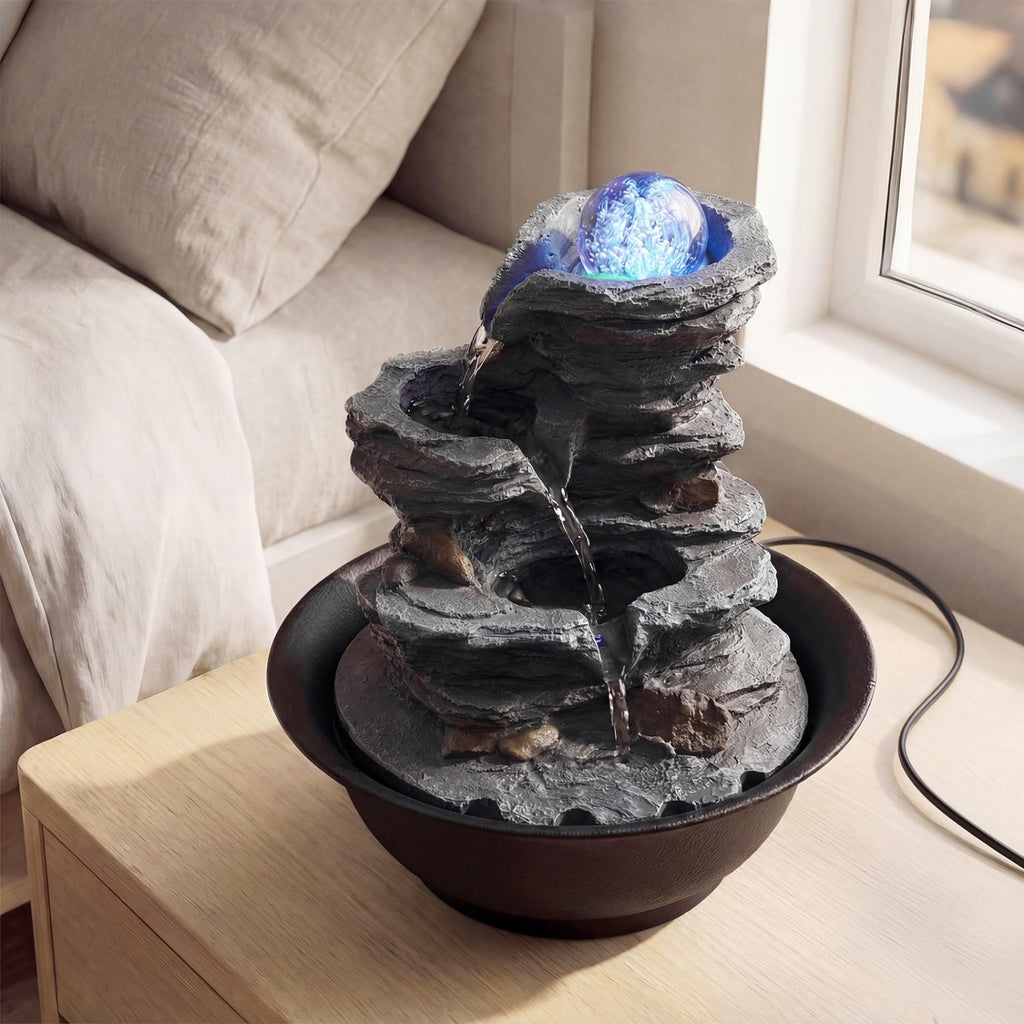 Tabletop Water Fountain with Rolling Crystal Ball & Color-Changing LED