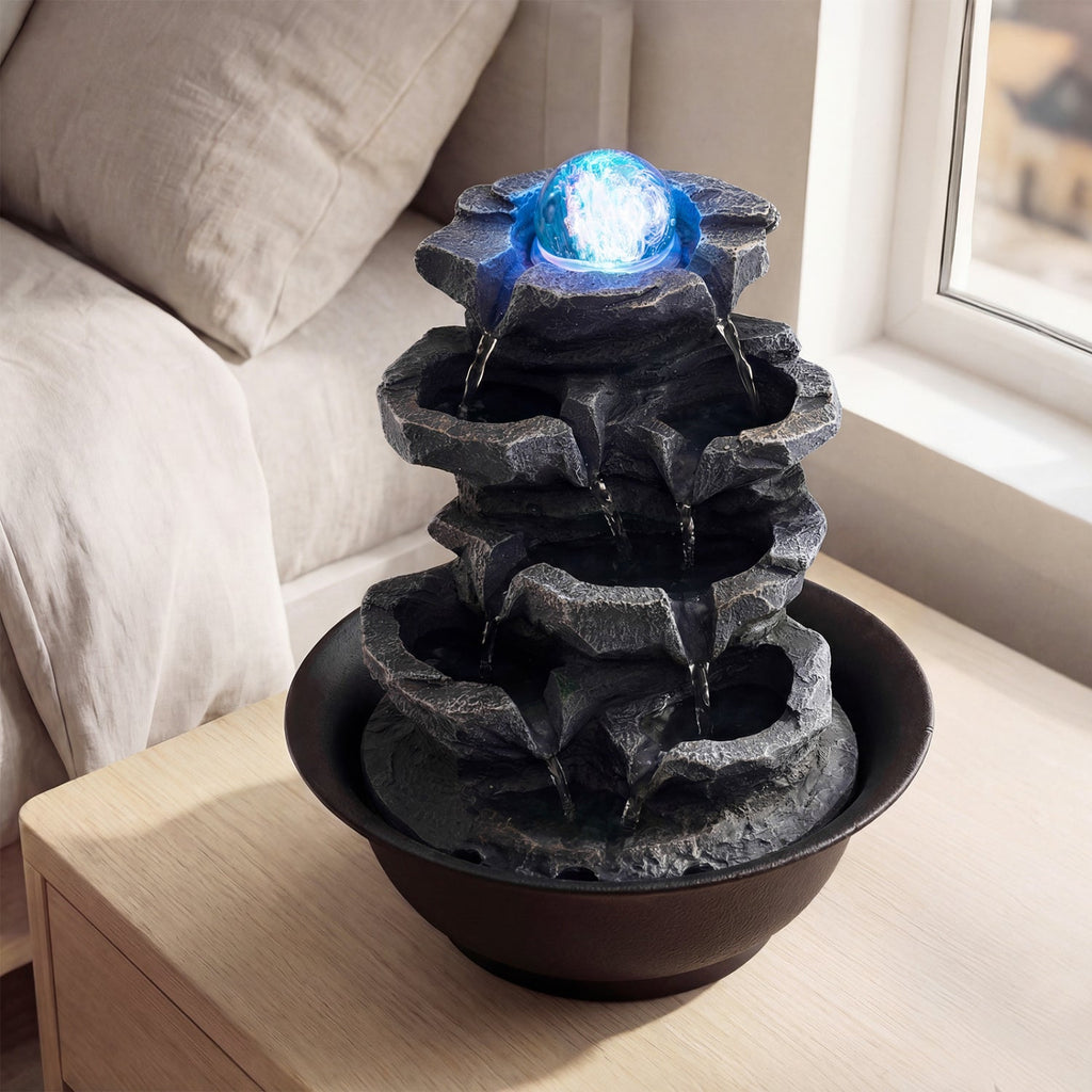 Tabletop Water Fountain with Rolling Crystal Ball & Color-Changing LED