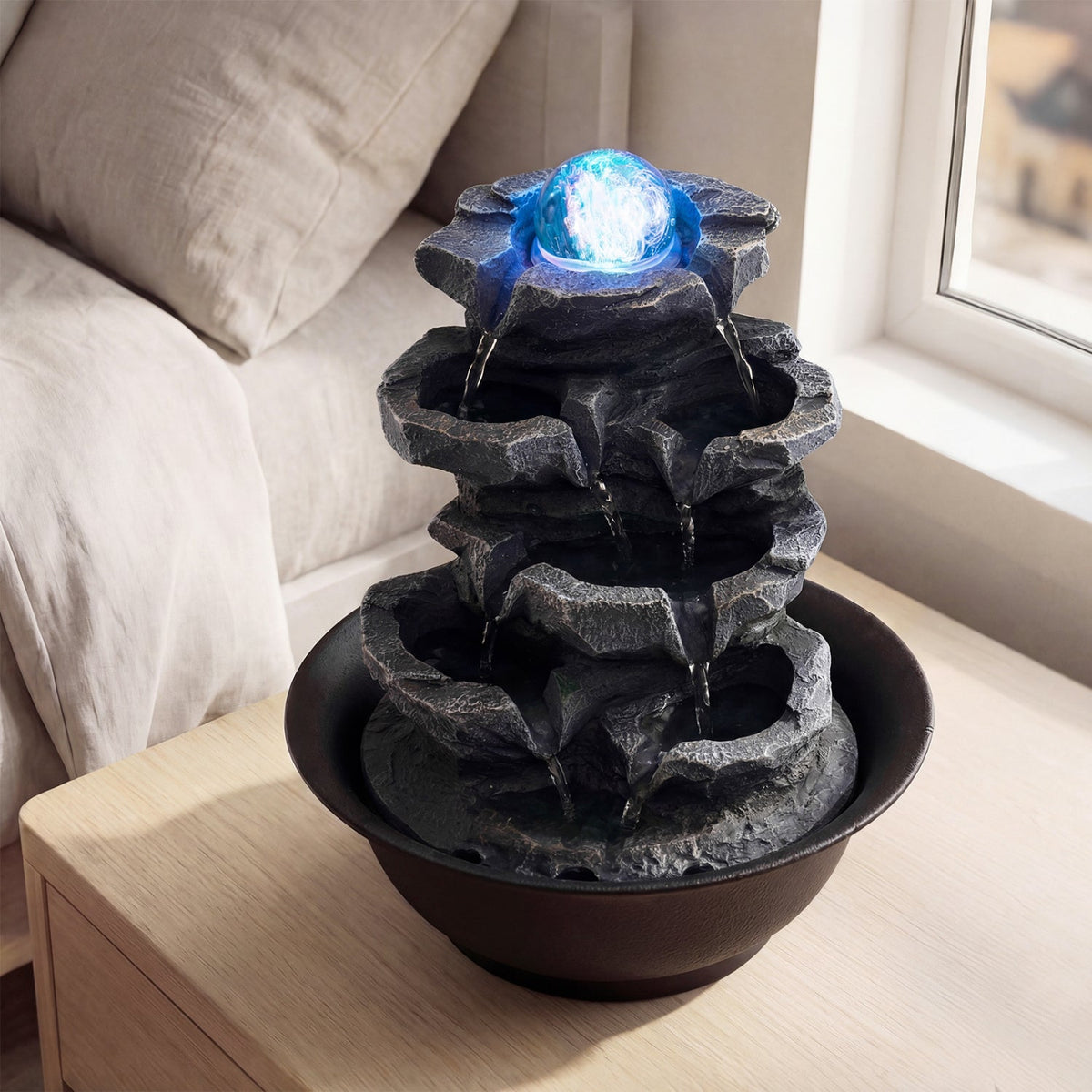 Tabletop Water Fountain with Rolling Crystal Ball & Color-Changing LED