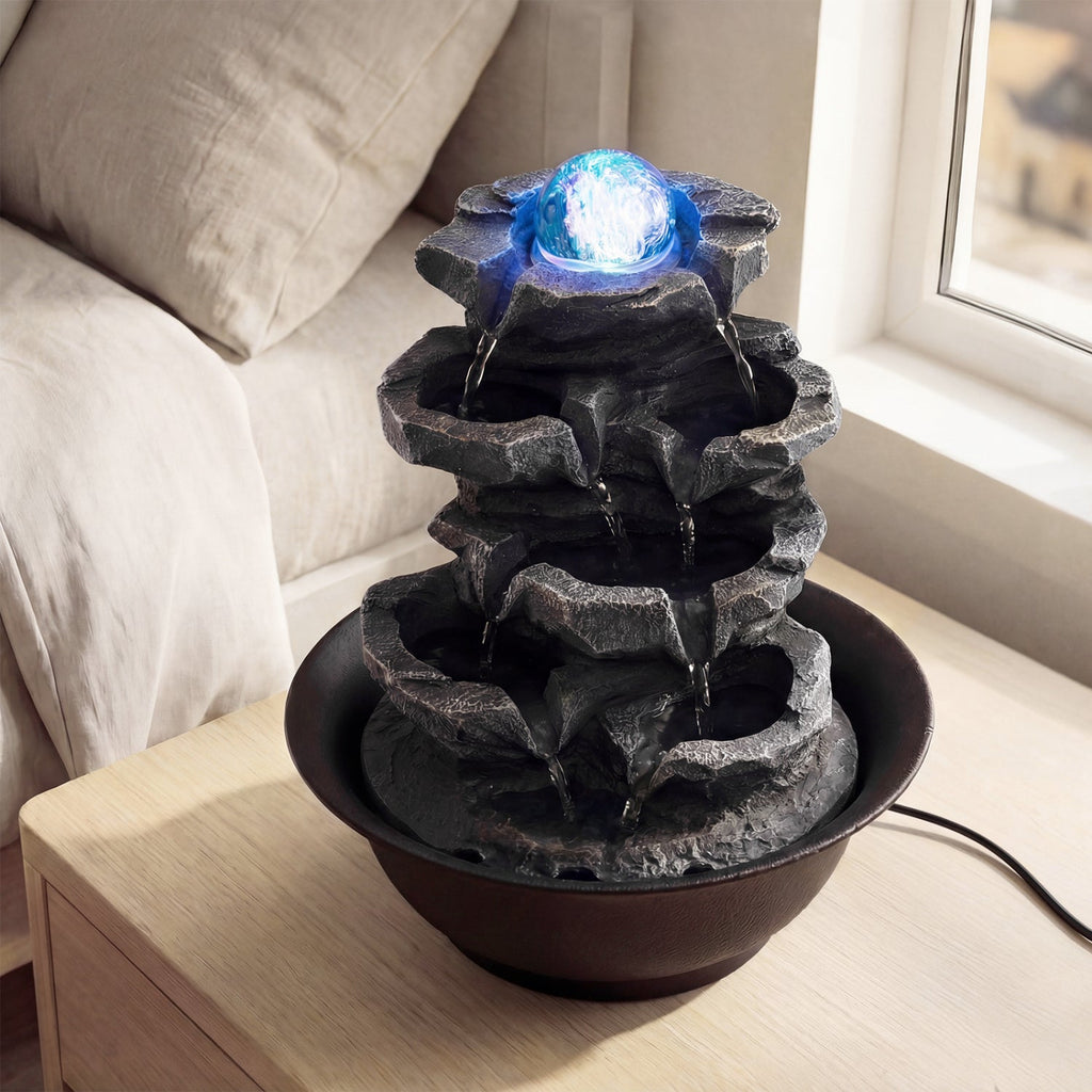 Tabletop Water Fountain with Rolling Crystal Ball & Color-Changing LED