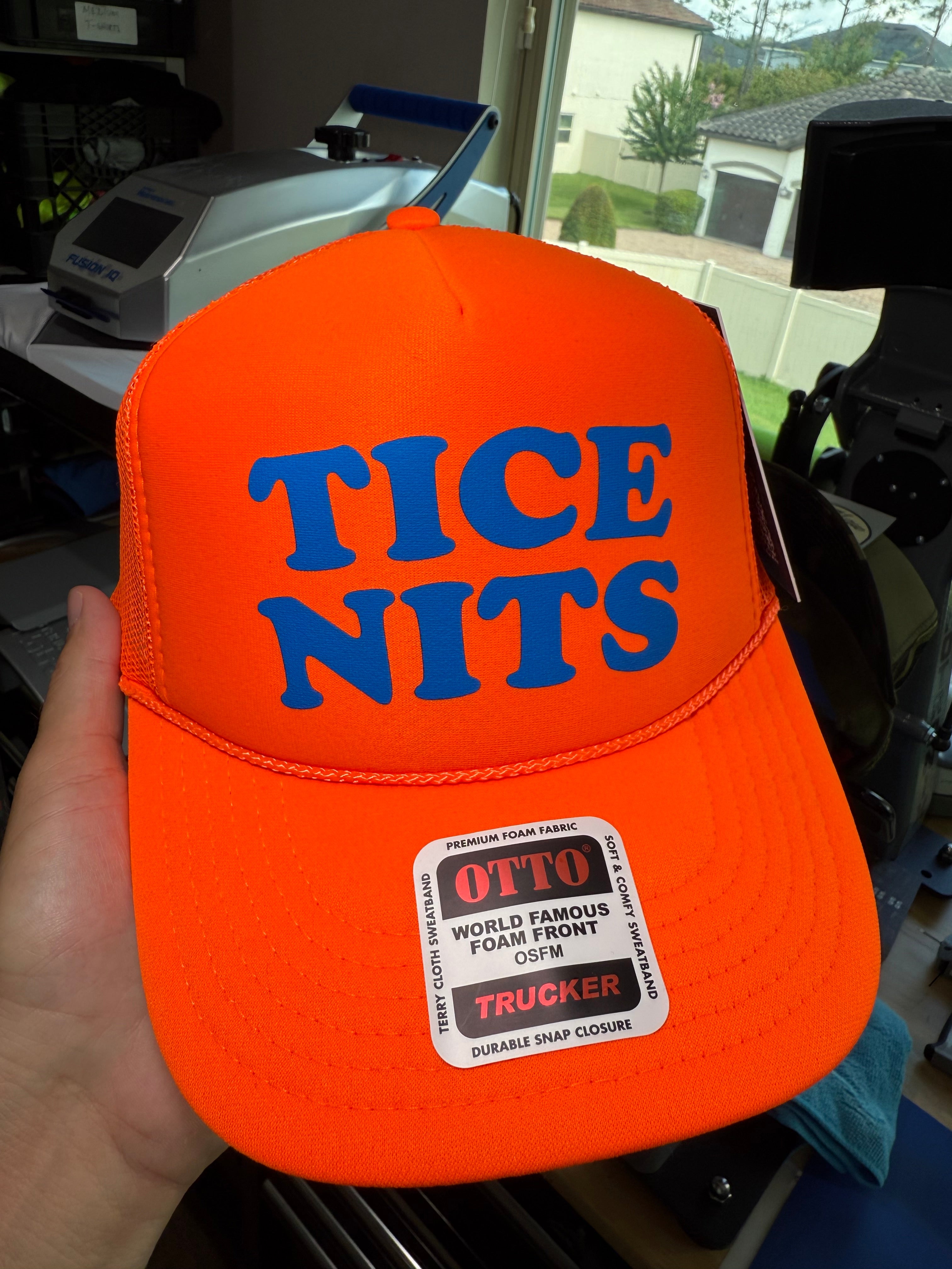 Tice Nits Foam Trucker Hat – Funny Novelty Snapback | Neon Orange & Black | Luckless Outfitters
