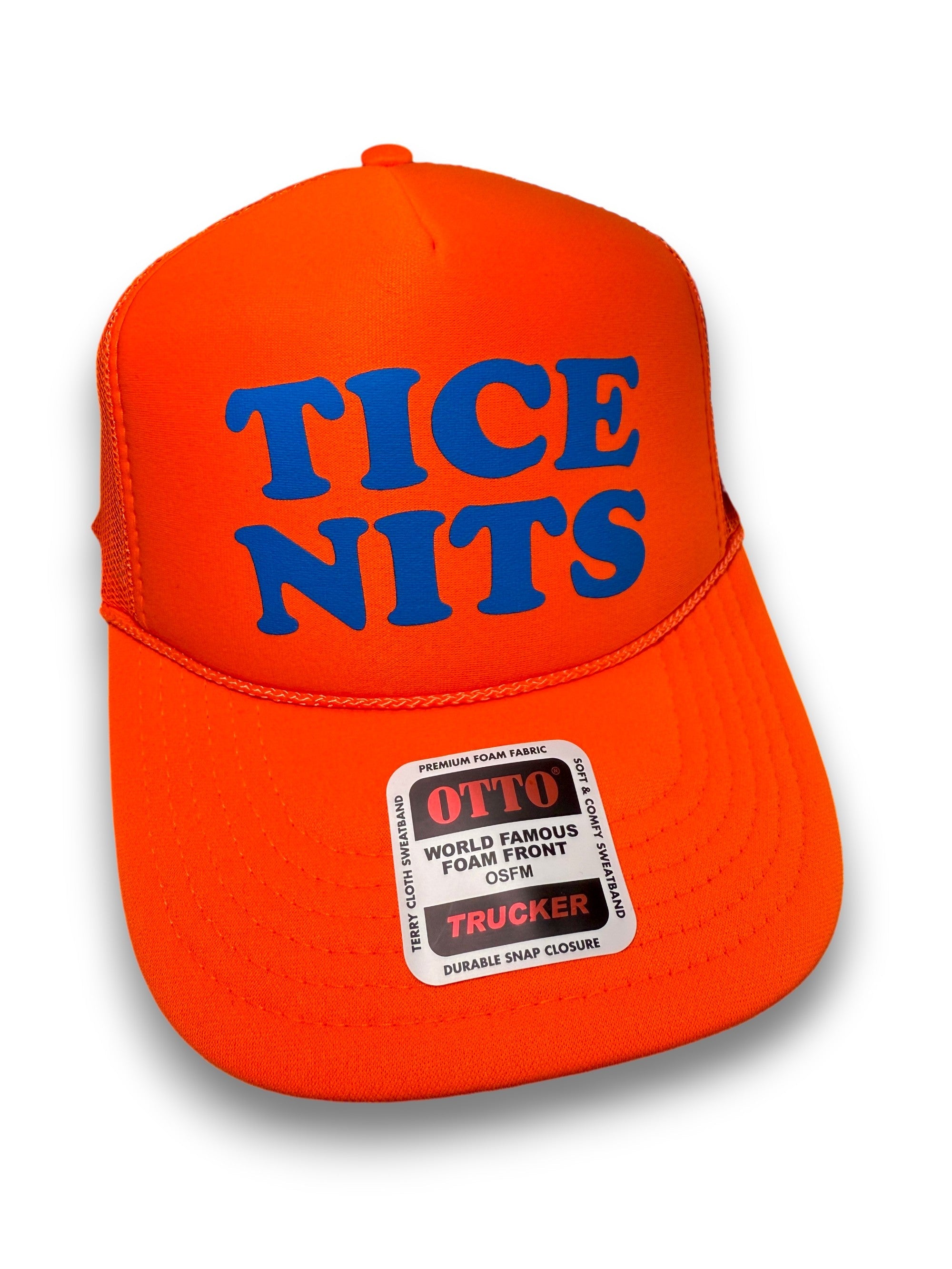 Tice Nits Foam Trucker Hat – Funny Novelty Snapback | Neon Orange & Black | Luckless Outfitters