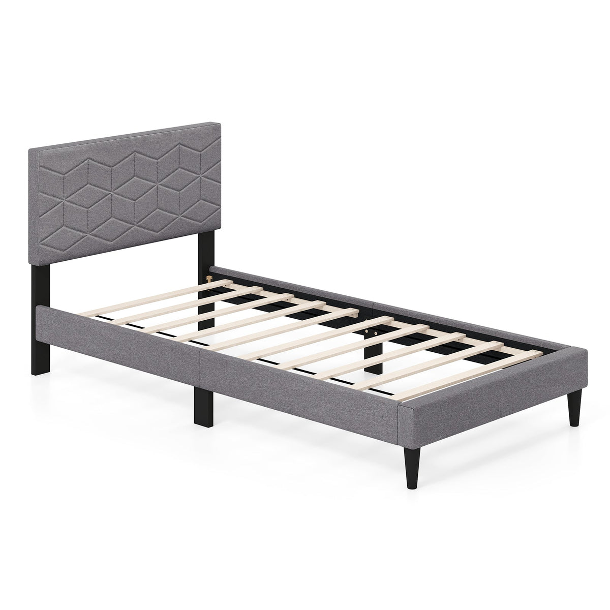 Modern Platform Bed Frame with Linen Headboard