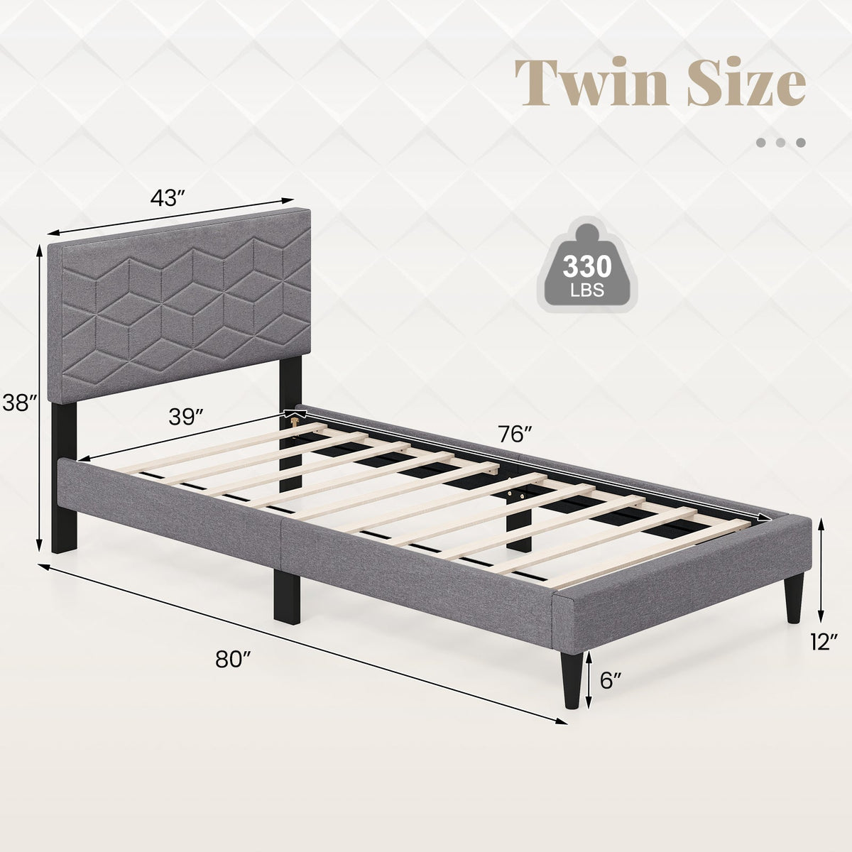Modern Platform Bed Frame with Linen Headboard